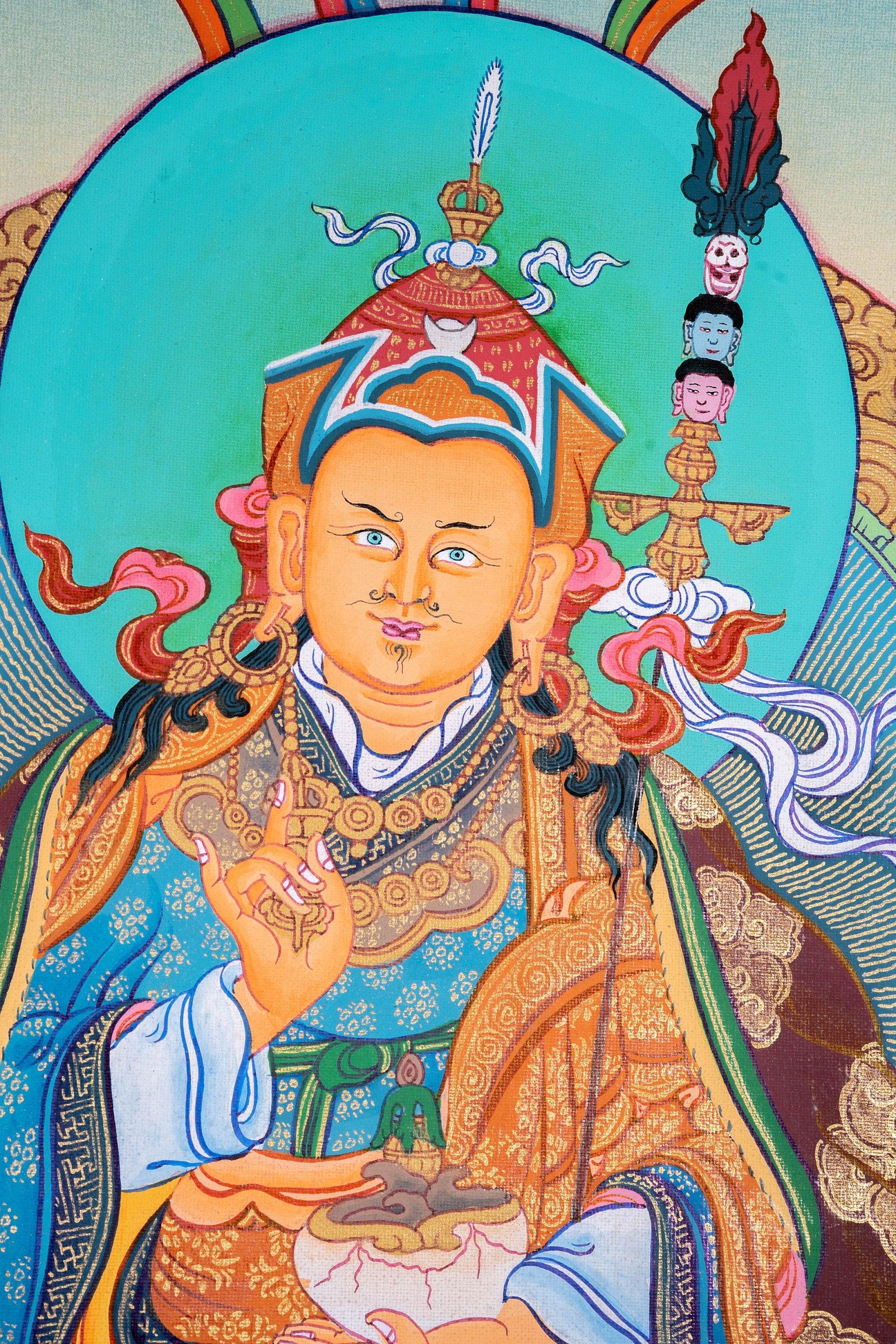 Guru Rinpoche Tibetan Thangka Painting For Meditational Practice and Spiritual Gifts