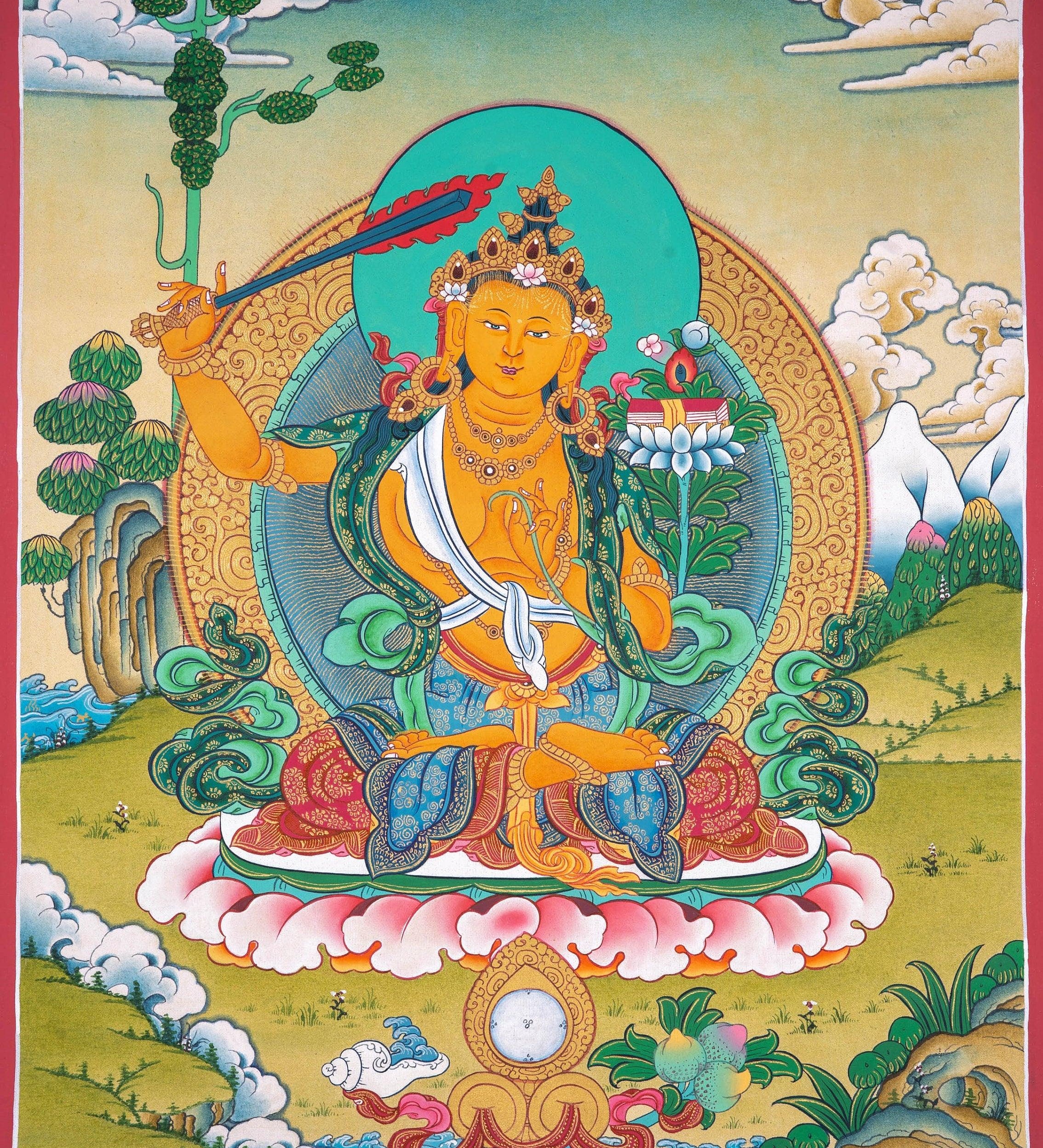 Genuine Hand Art Manjushri Thangka For Meditational Practice and Spiritual Gifts
