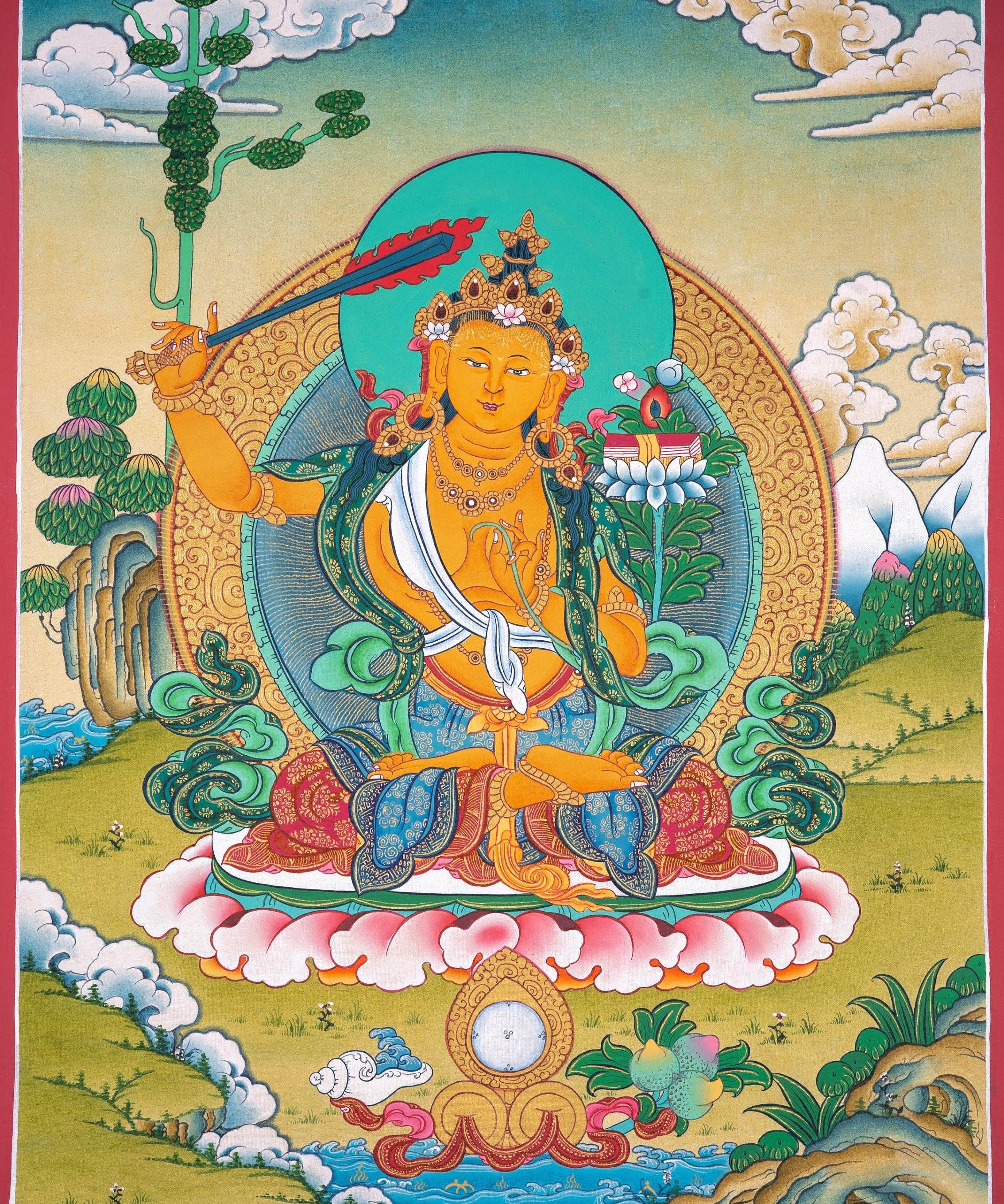 Genuine Hand Art Manjushri Thangka For Meditational Practice and Spiritual Gifts