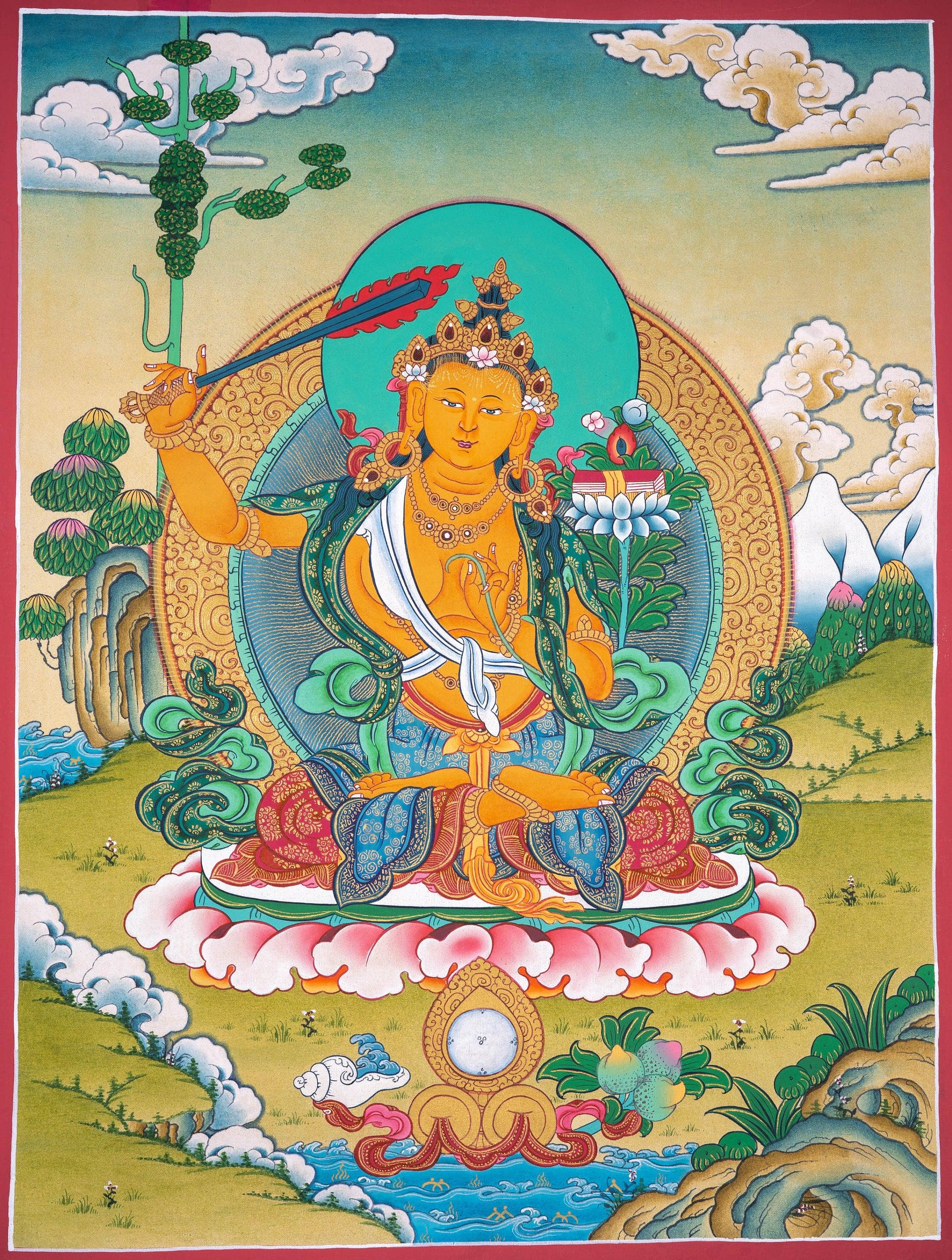 Genuine Hand Art Manjushri Thangka For Meditational Practice and Spiritual Gifts
