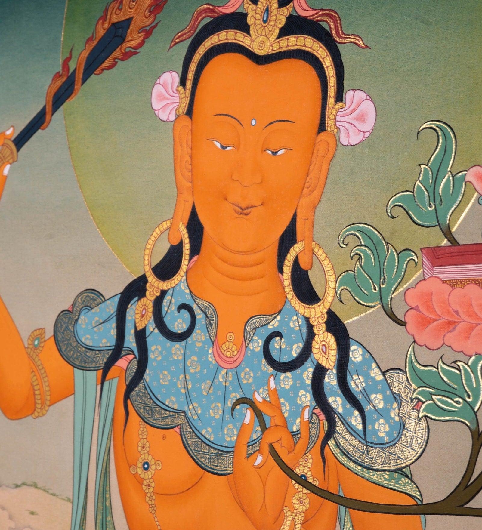 Genuine Hand Arts from Nepal - Manjushri Thangka For Meditational Practice and Spiritual Gifts