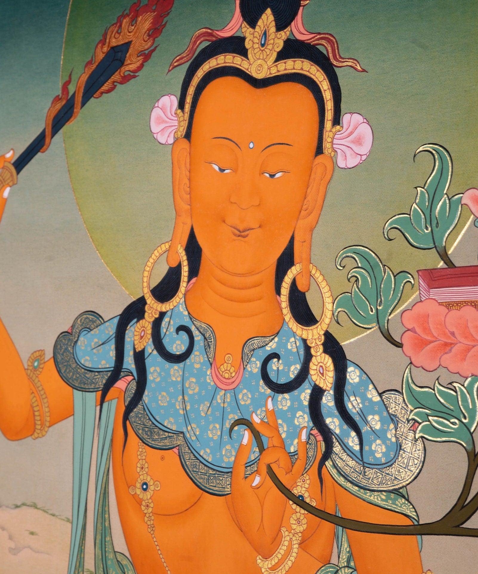 Genuine Hand Arts from Nepal - Manjushri Thangka For Meditational Practice and Spiritual Gifts