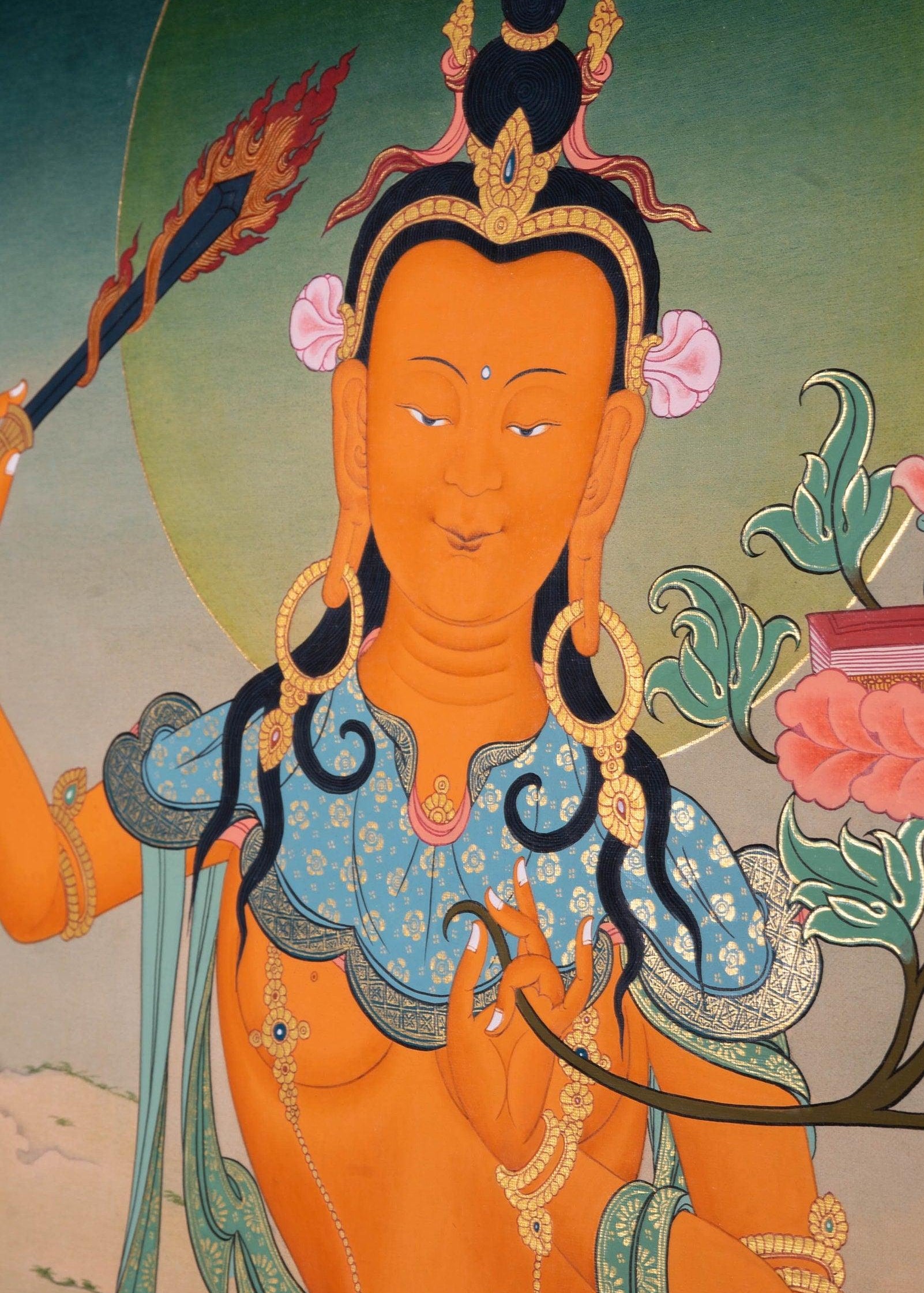 Genuine Hand Arts from Nepal - Manjushri Thangka For Meditational Practice and Spiritual Gifts