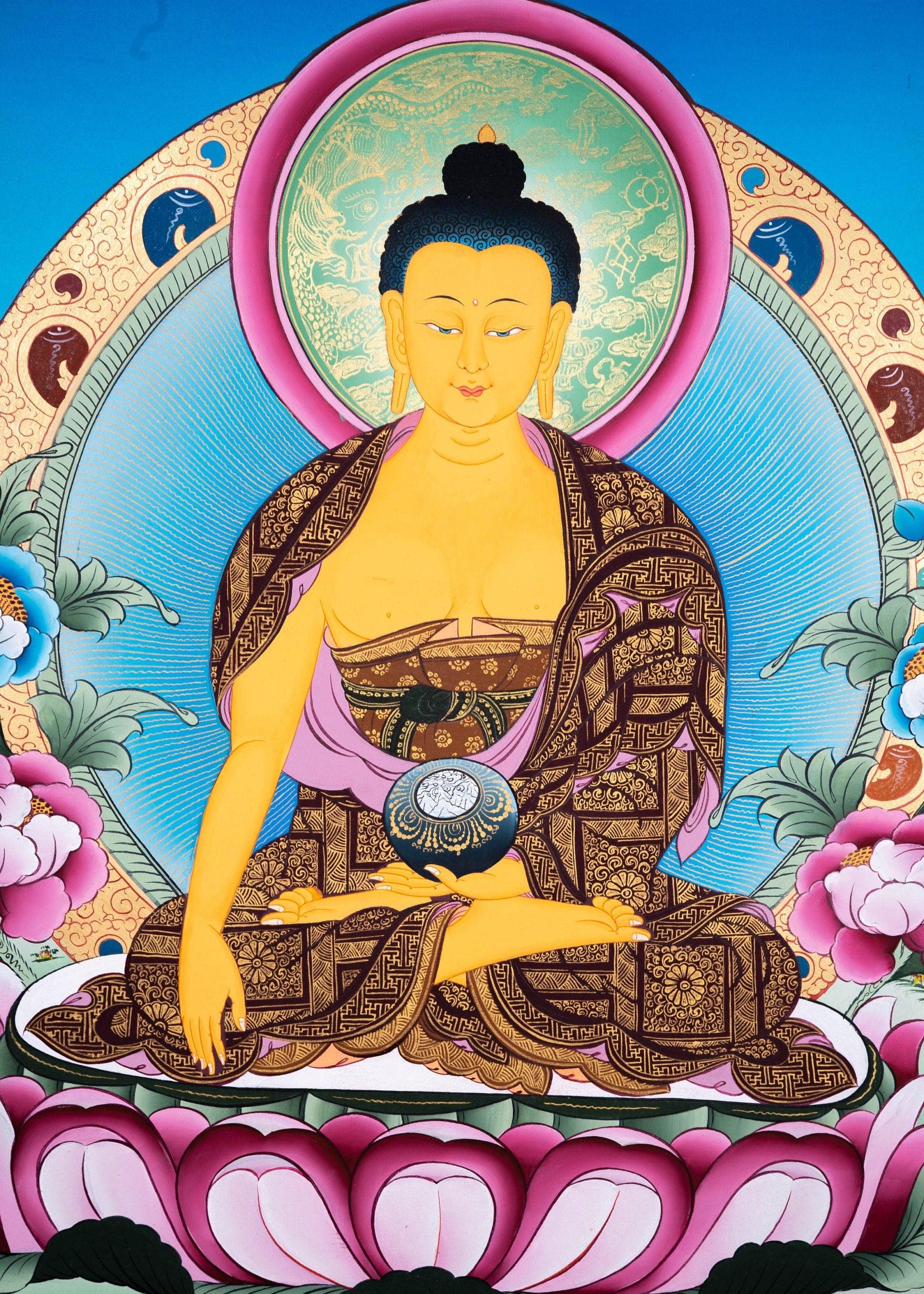 Tibetan Thangka Painting of Shakyamuni Buddha