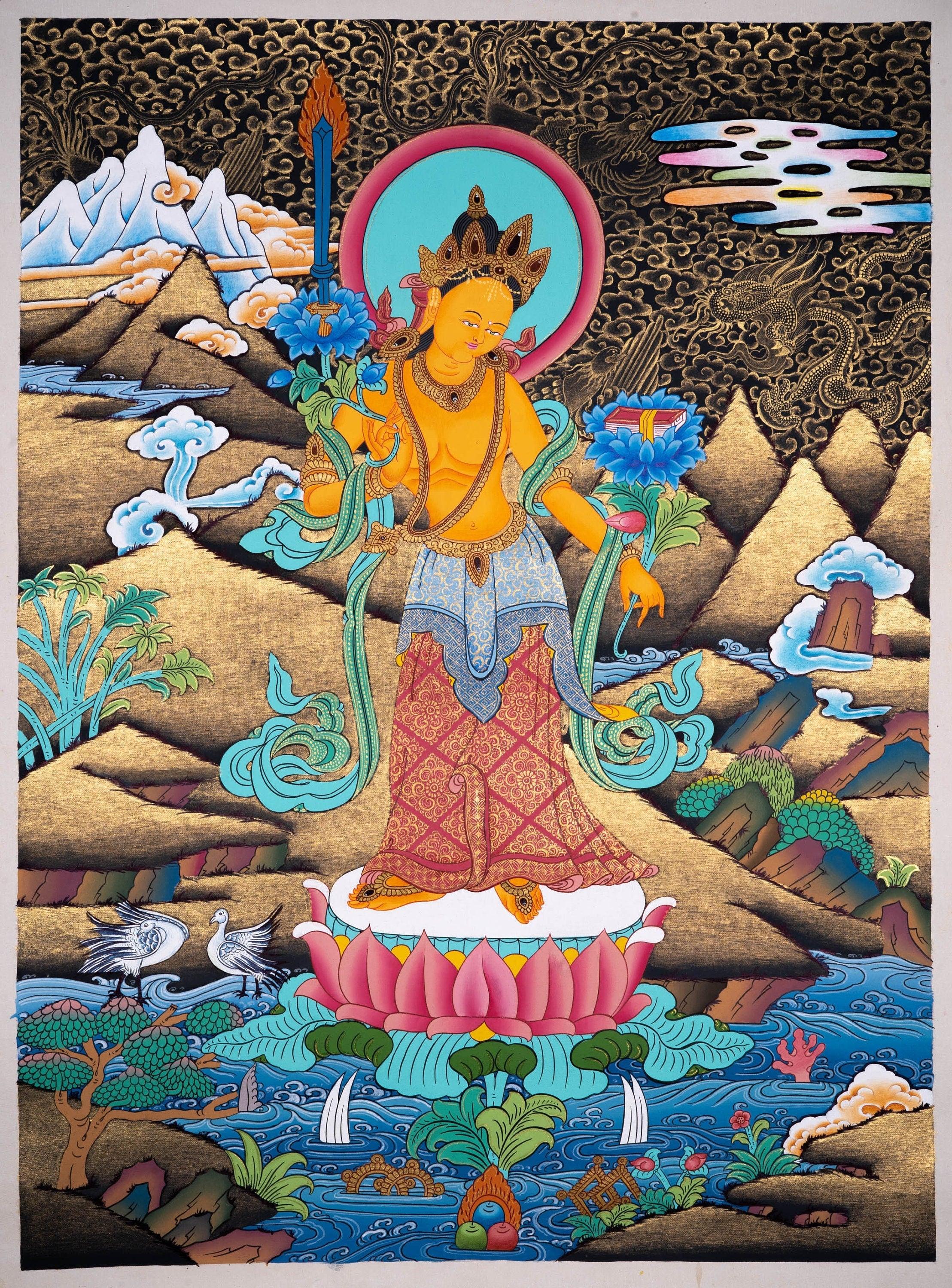 Fine Quality Manjushri Thangka For home decor and and Wall hanging 