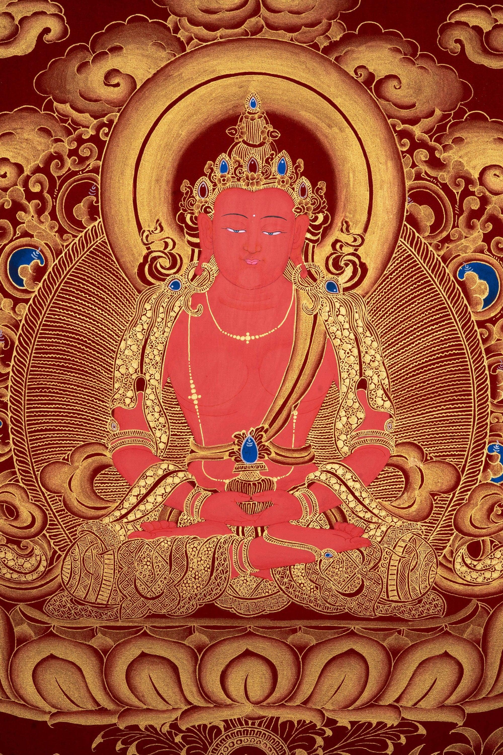 Long Life Amitabha Buddha Thangka - Himalayas Shop