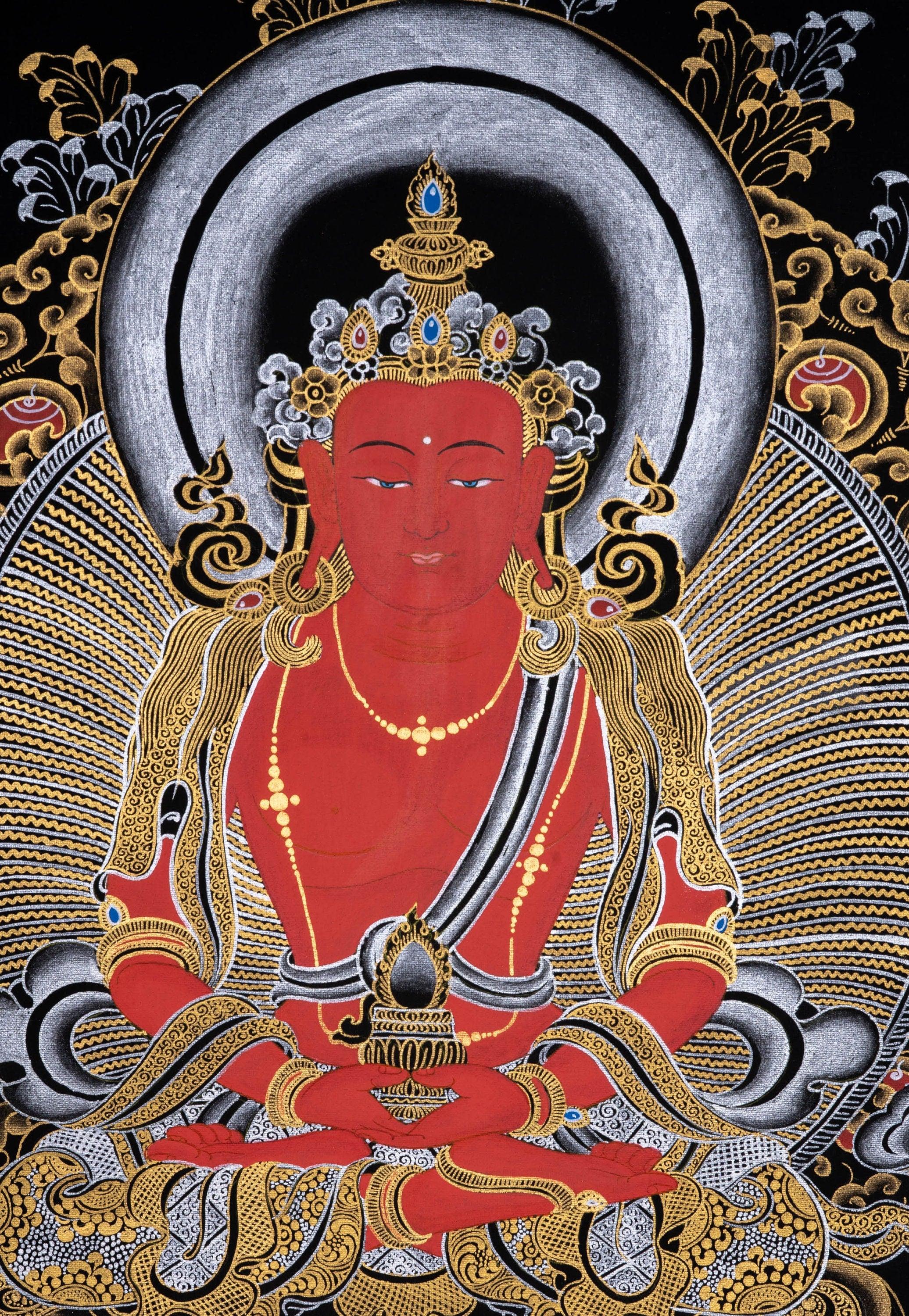 Fine Thangka art -  Amitabha Buddha Painting - Himalayas Shop