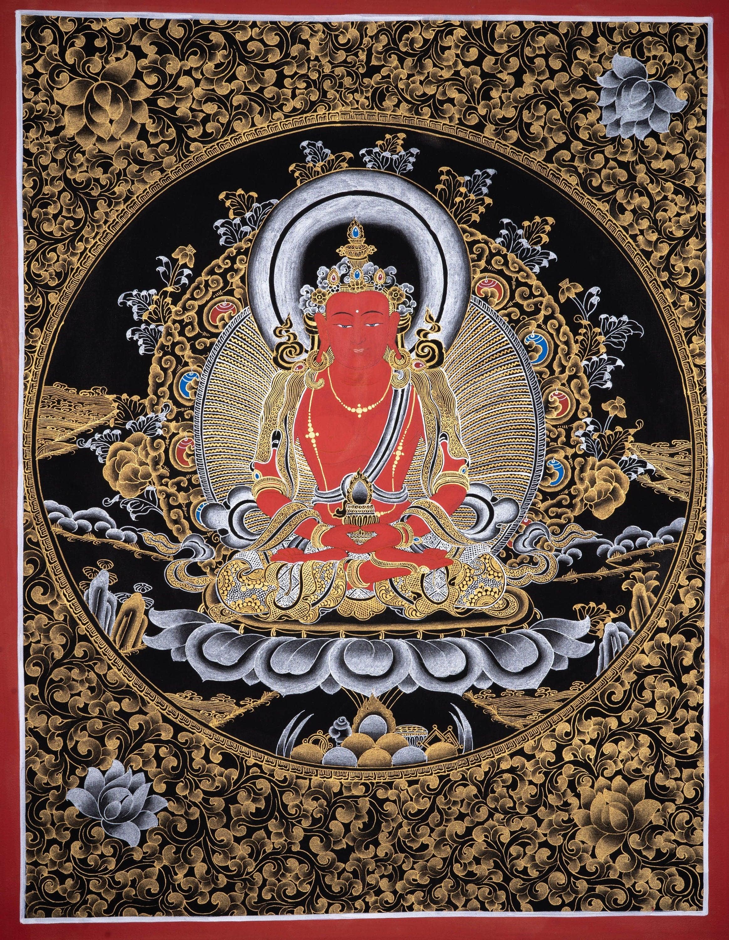 Fine Thangka art -  Amitabha Buddha Painting - Himalayas Shop