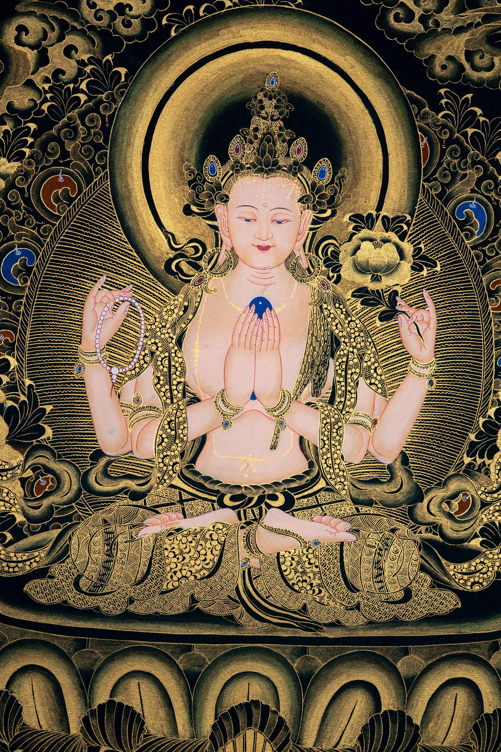 Chenrezig Thangka Painting - Himalayas Shop