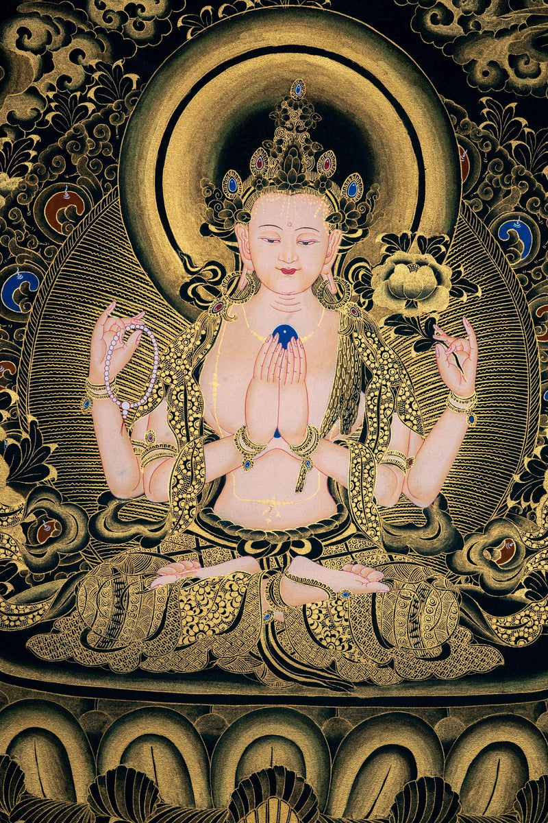 Chenrezig Thangka Painting - Himalayas Shop