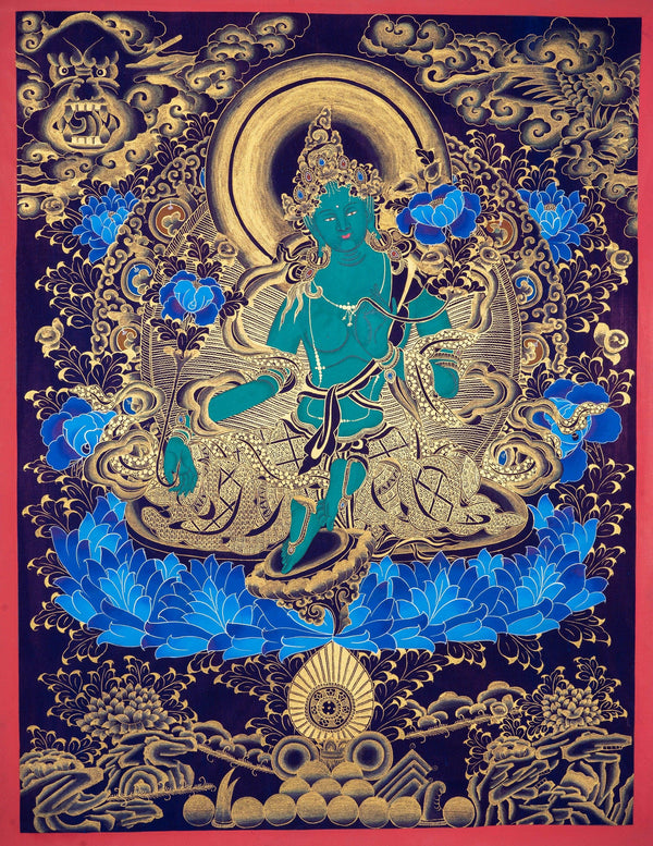 Green Tara Thangka Painting - Himalayas Shop