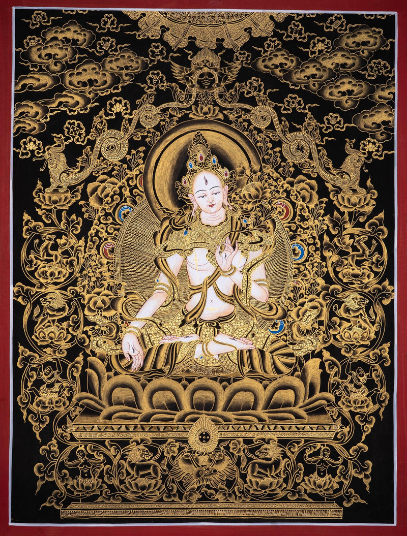 White Tara Thangka Painting Art from Nepal - Himalayas Shop