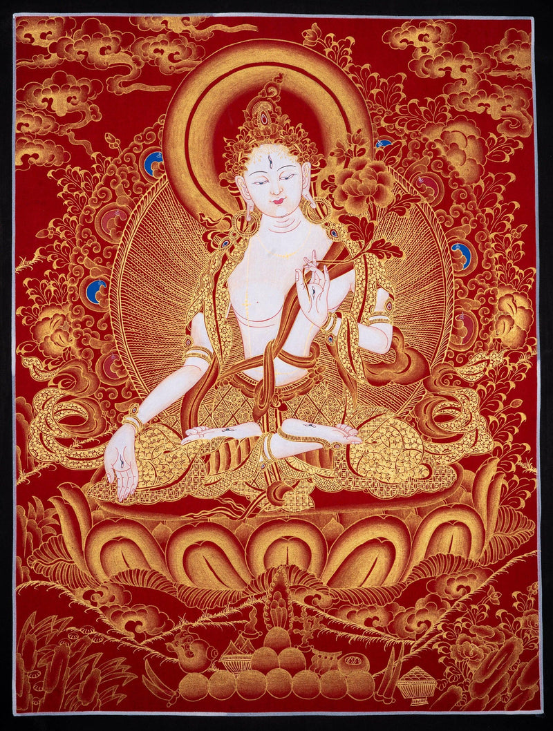 White Tara Thangka Painting Art from Nepal - Himalayas Shop