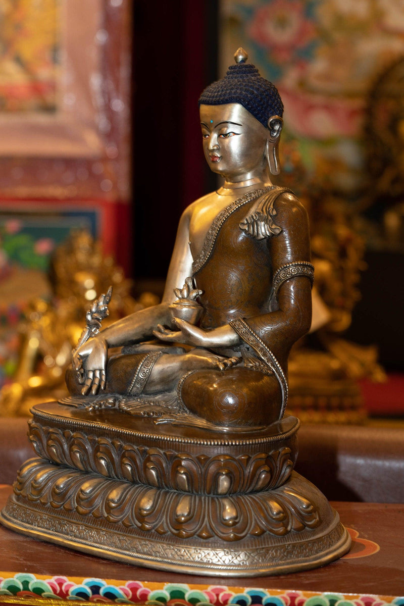 Silver Plated copper Amitabha Buddha large size handmade with detail carving.