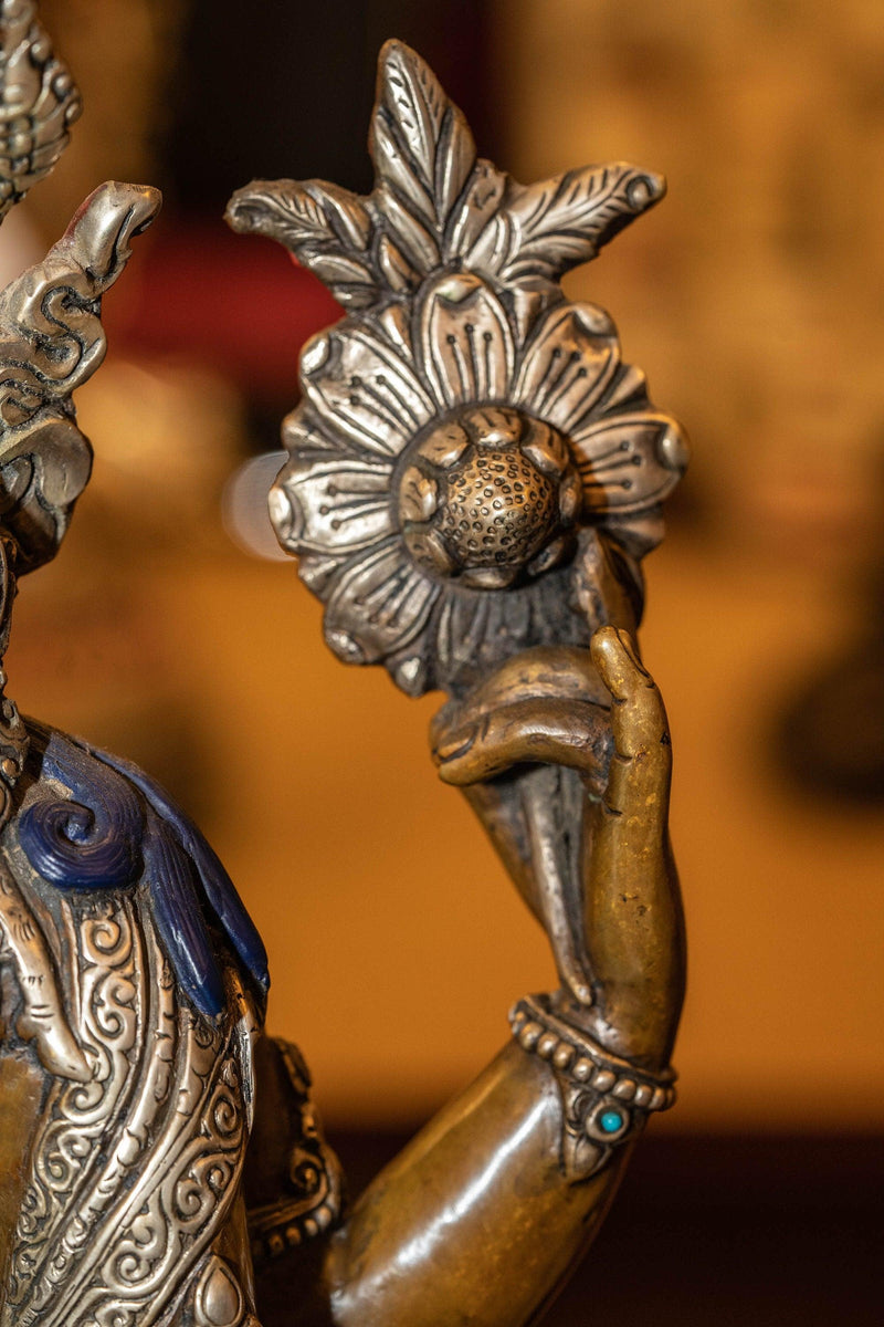 Chenrezig Silver Plated Oxidized Statue - Himalayas Shop