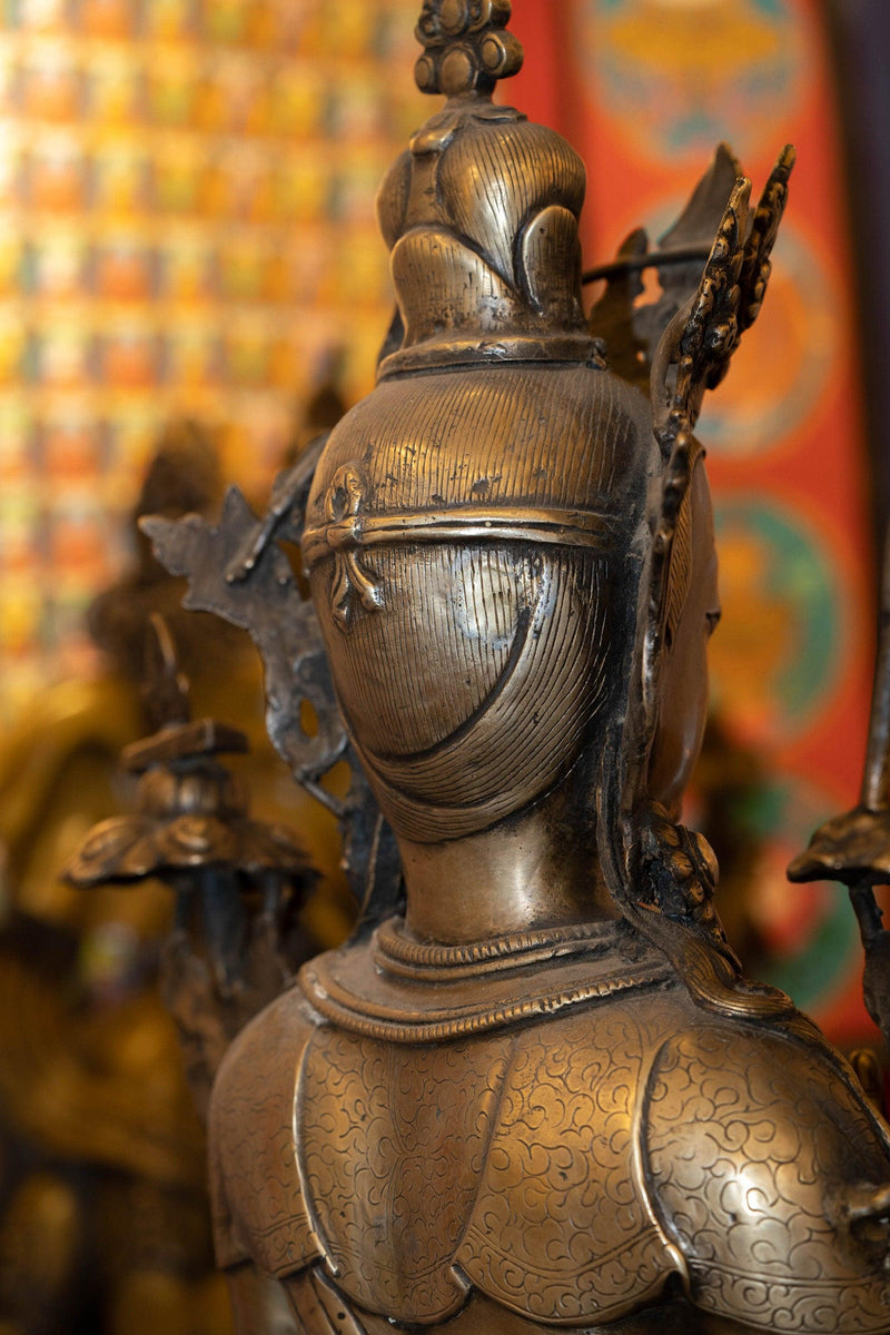 Bronze Manjushri Standing statue handmade in Nepal with detail art work.