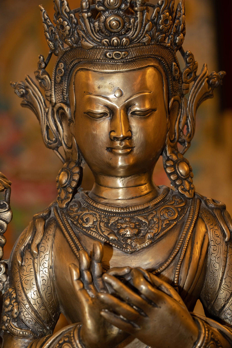 Bronze Manjushri Standing statue handmade in Nepal with detail art work.