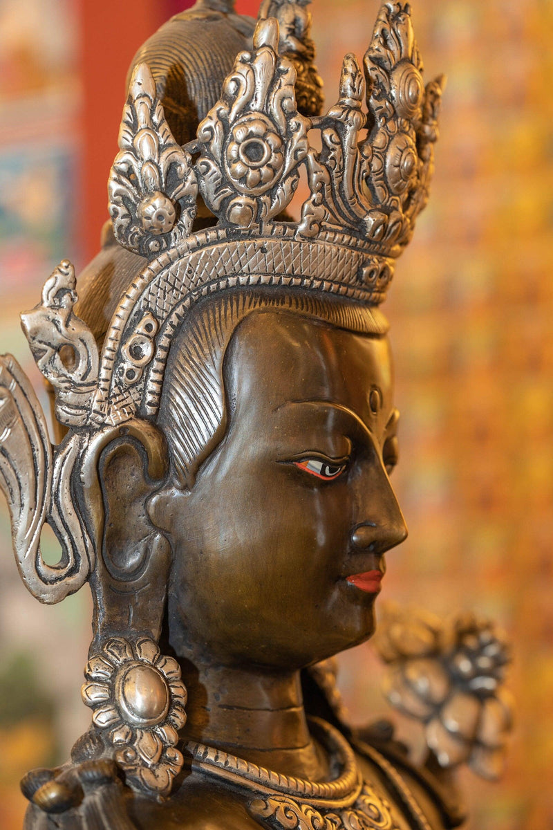 Bronze Manjushri Standing statue handmade in Nepal with detail art work.