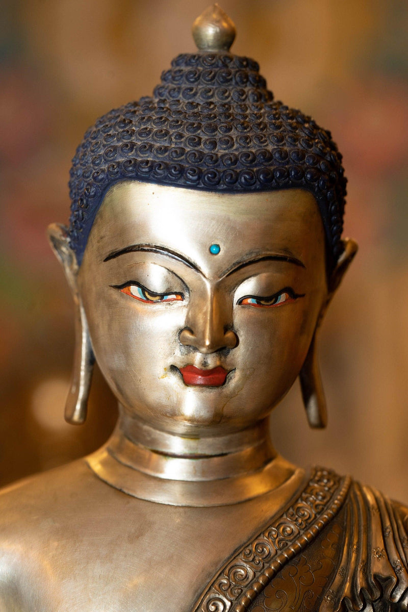 Silver plated Shakyamuni statue handmade with copper metal- an exclusive collection piece large size