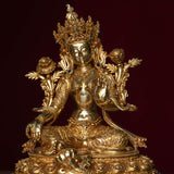 Green tara pure gold statue with coral and turquoise handmade statue 