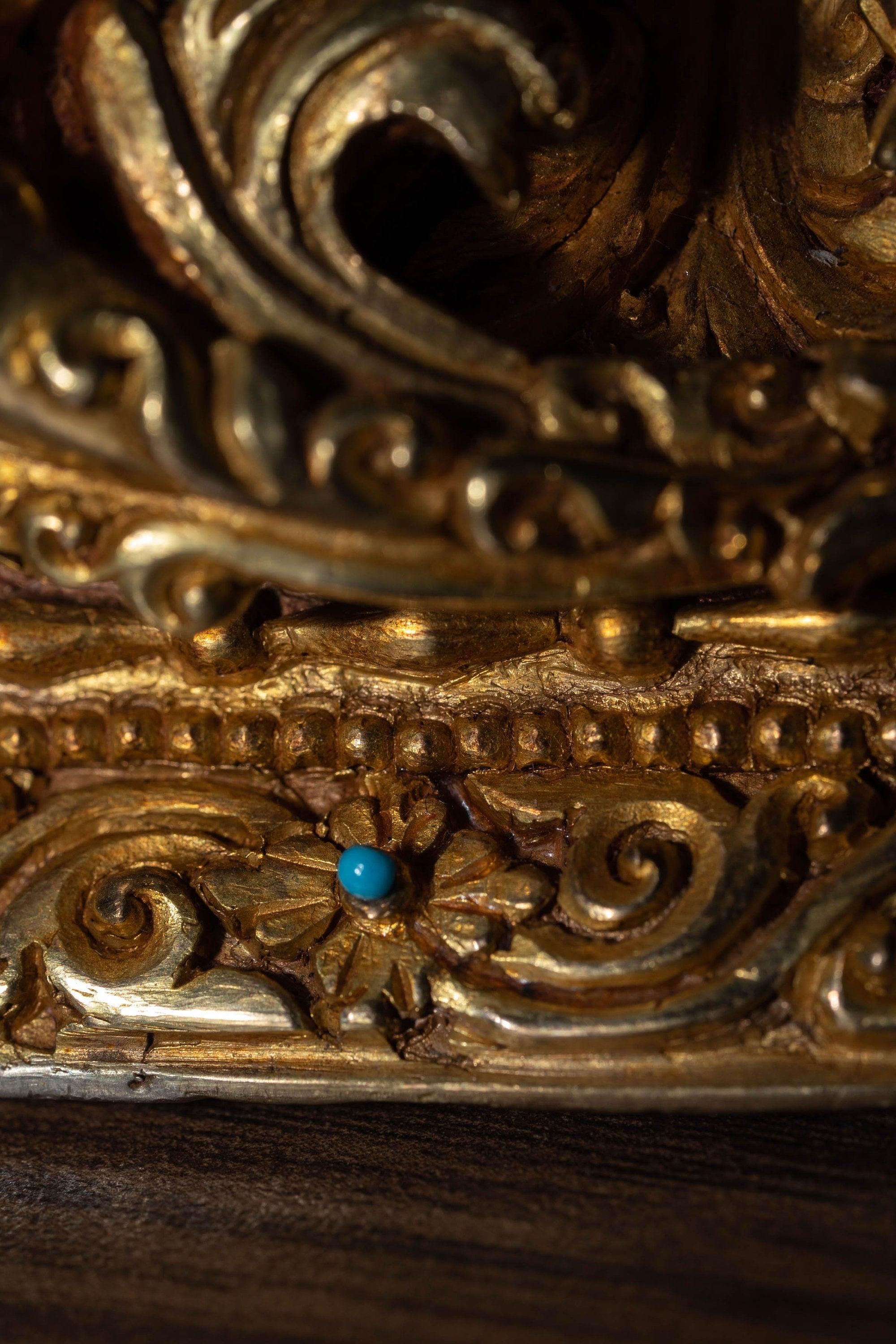 Green tara pure gold statue with coral and turquoise handmade statue 