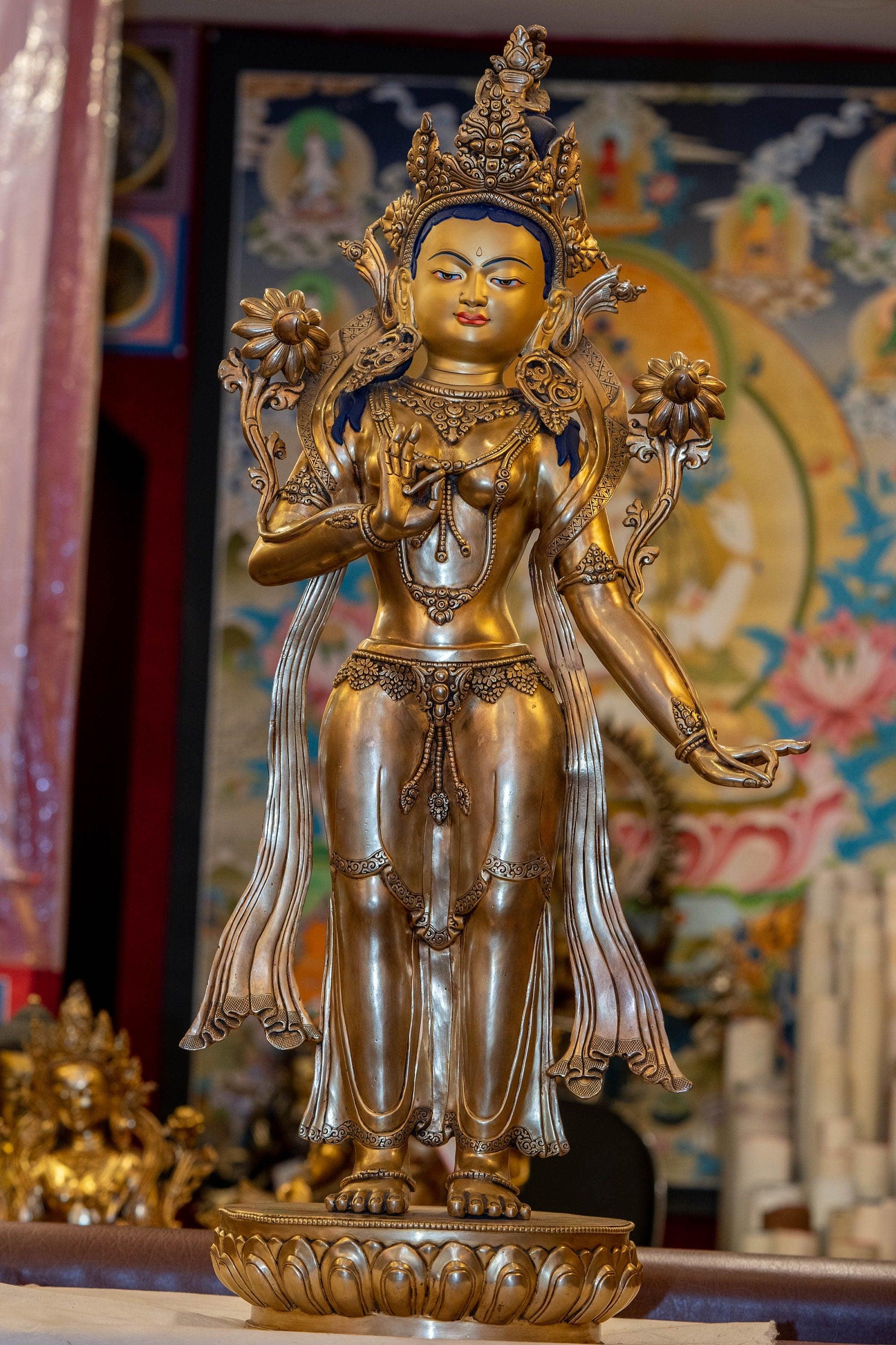 Copper Gilt Standing Green Tara