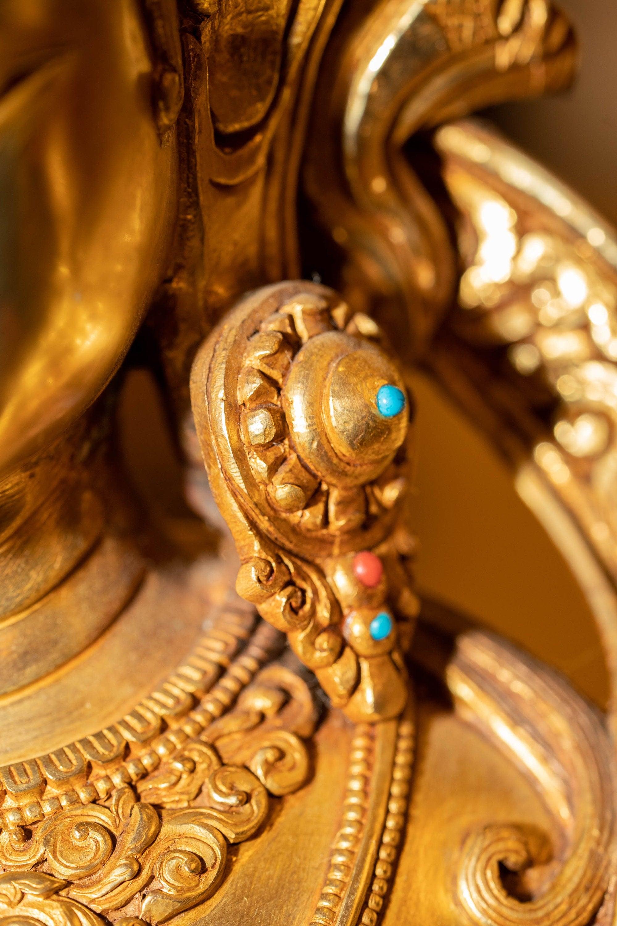 Green Tara Statue with Gold Plating - Himalayas Shop