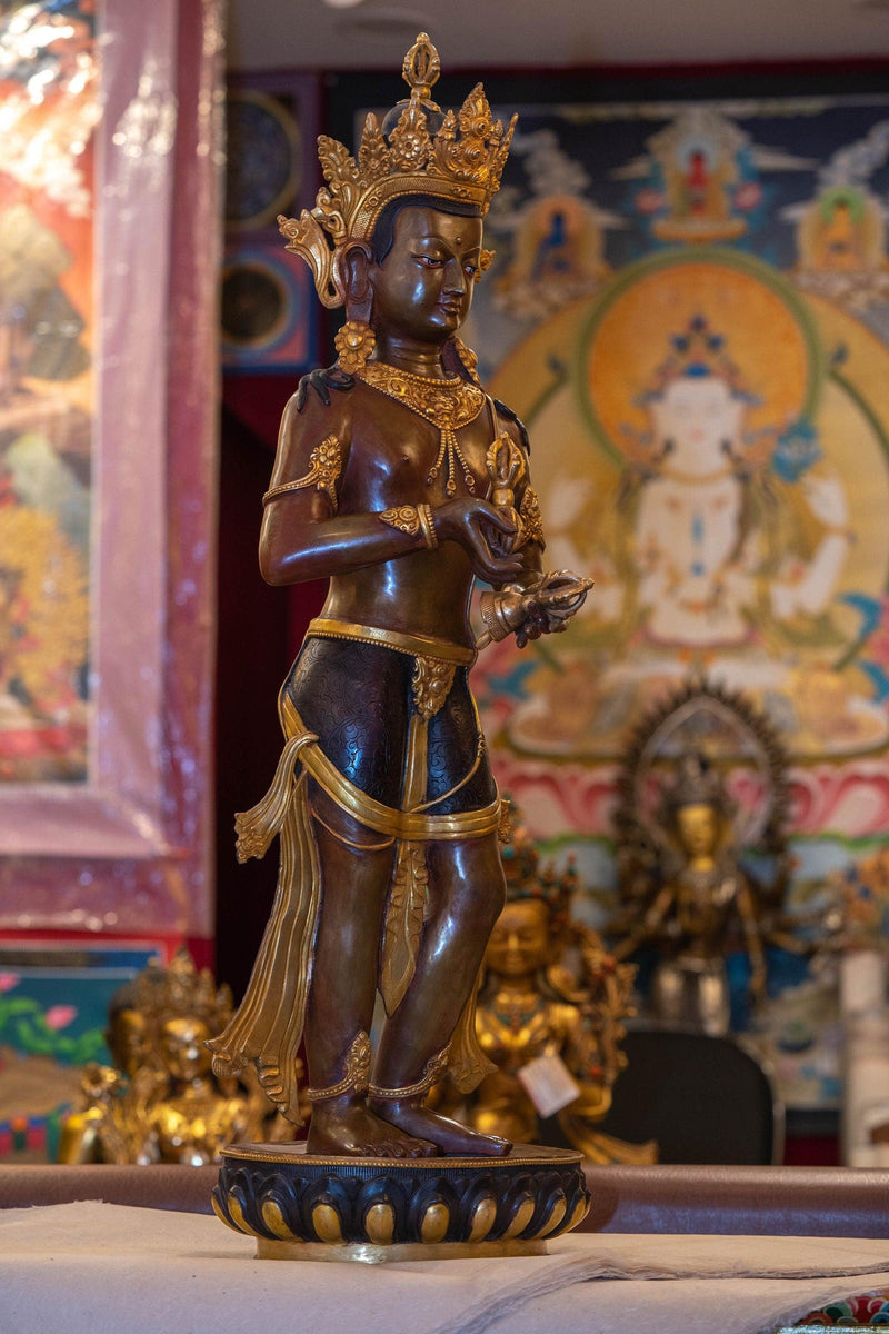Exclusive collection piece of Buddha Bajrasattva in standing position large size with gold jewelery