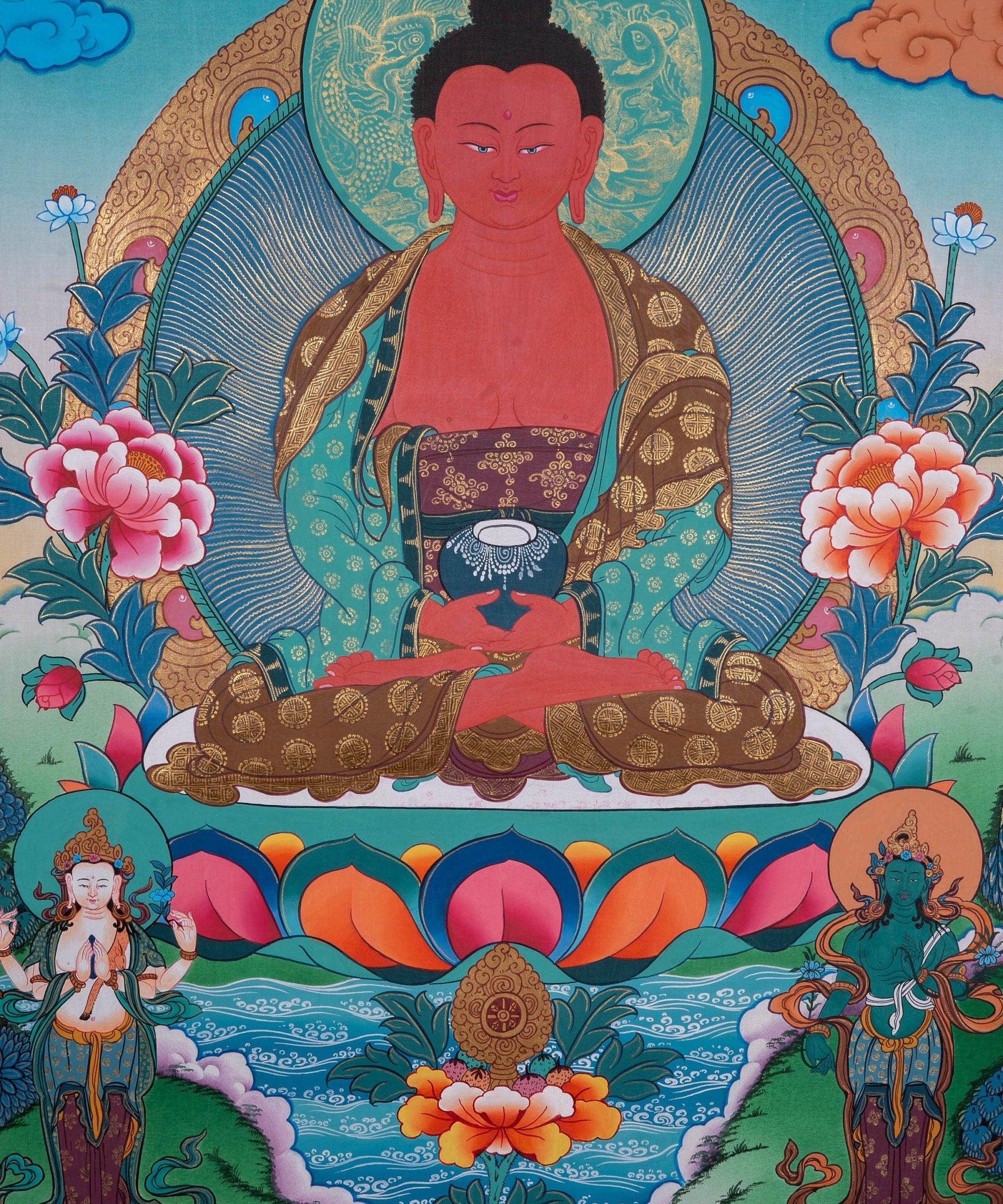 Long Life Amitabha Buddha Thangka - Himalayas Shop