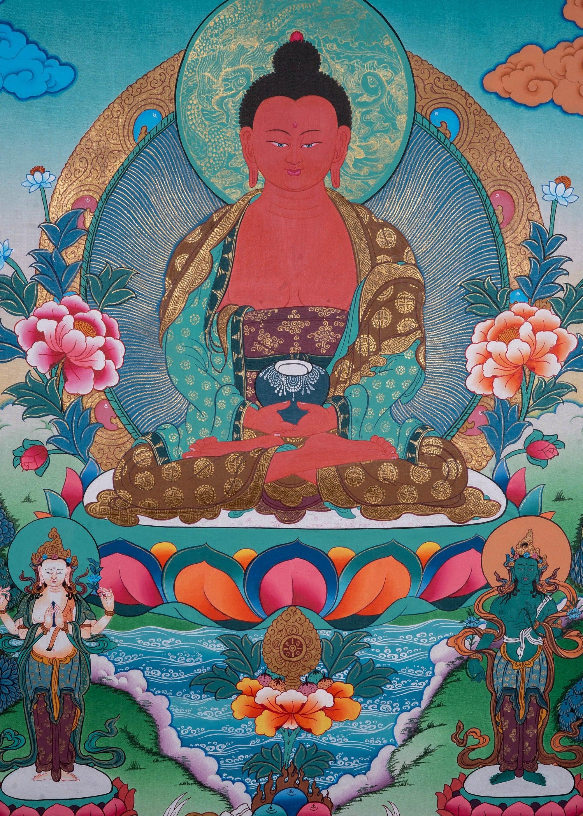 Long Life Amitabha Buddha Thangka - Himalayas Shop