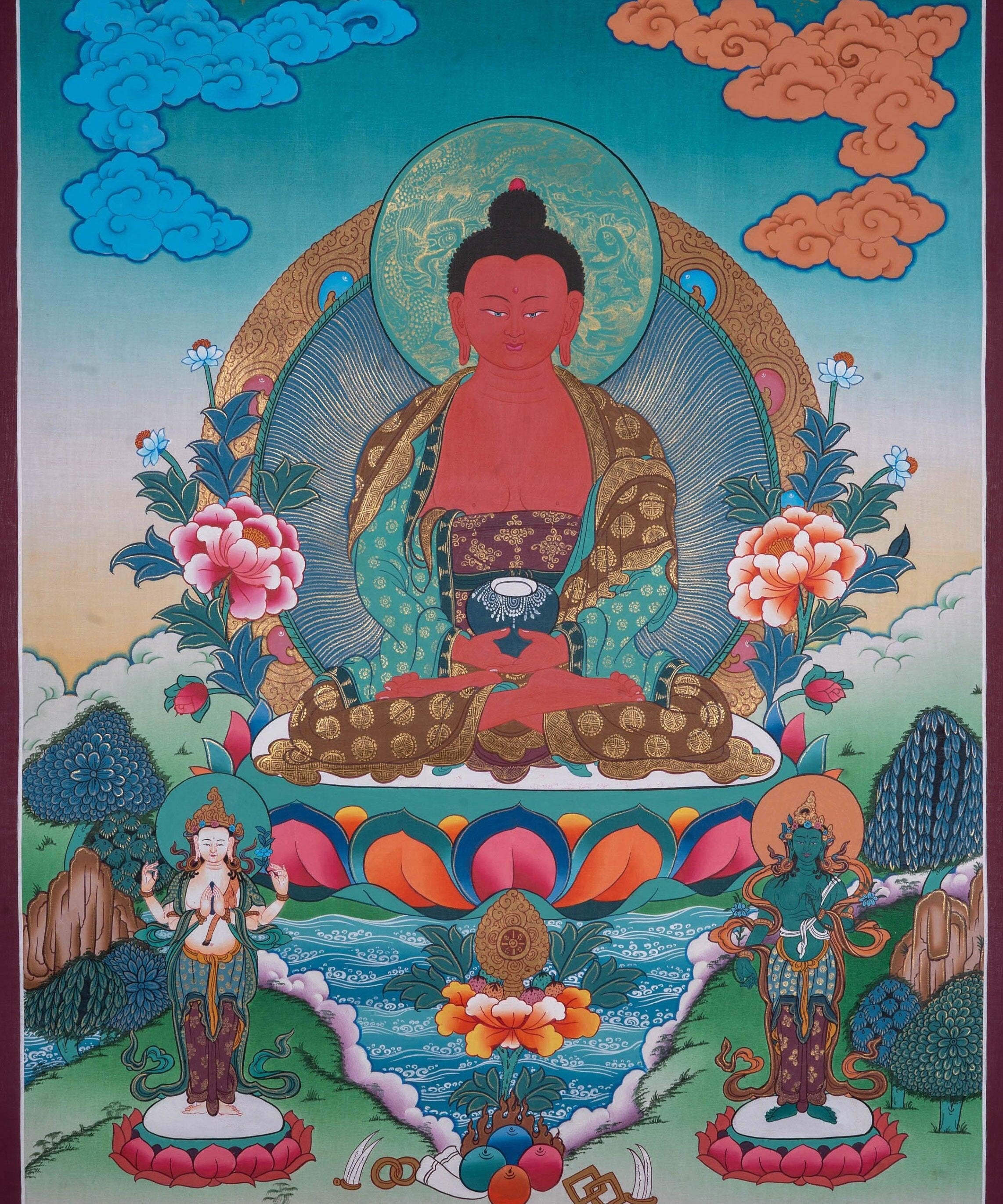 Long Life Amitabha Buddha Thangka - Himalayas Shop