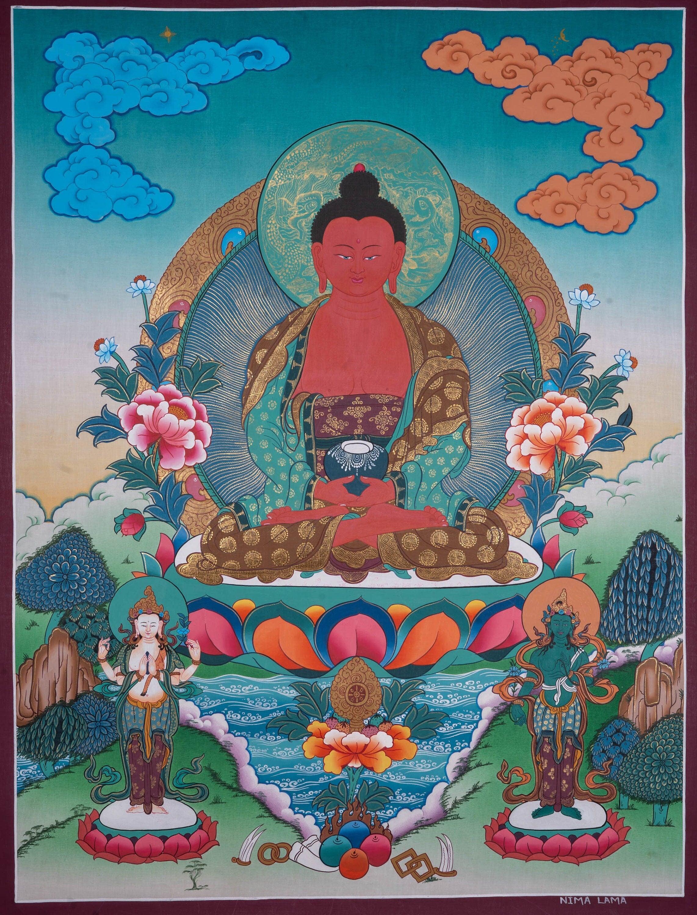 Long Life Amitabha Buddha Thangka - Himalayas Shop