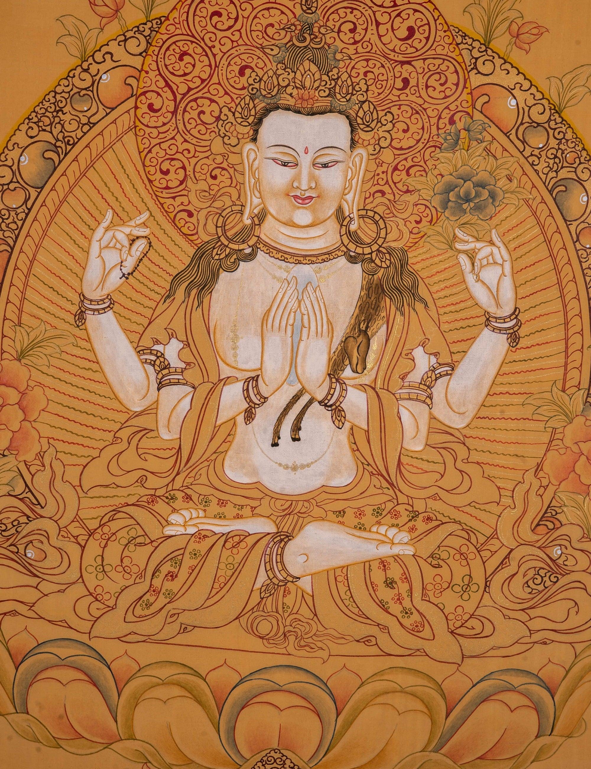 Chenrezig Thangka Painting - Himalayas Shop
