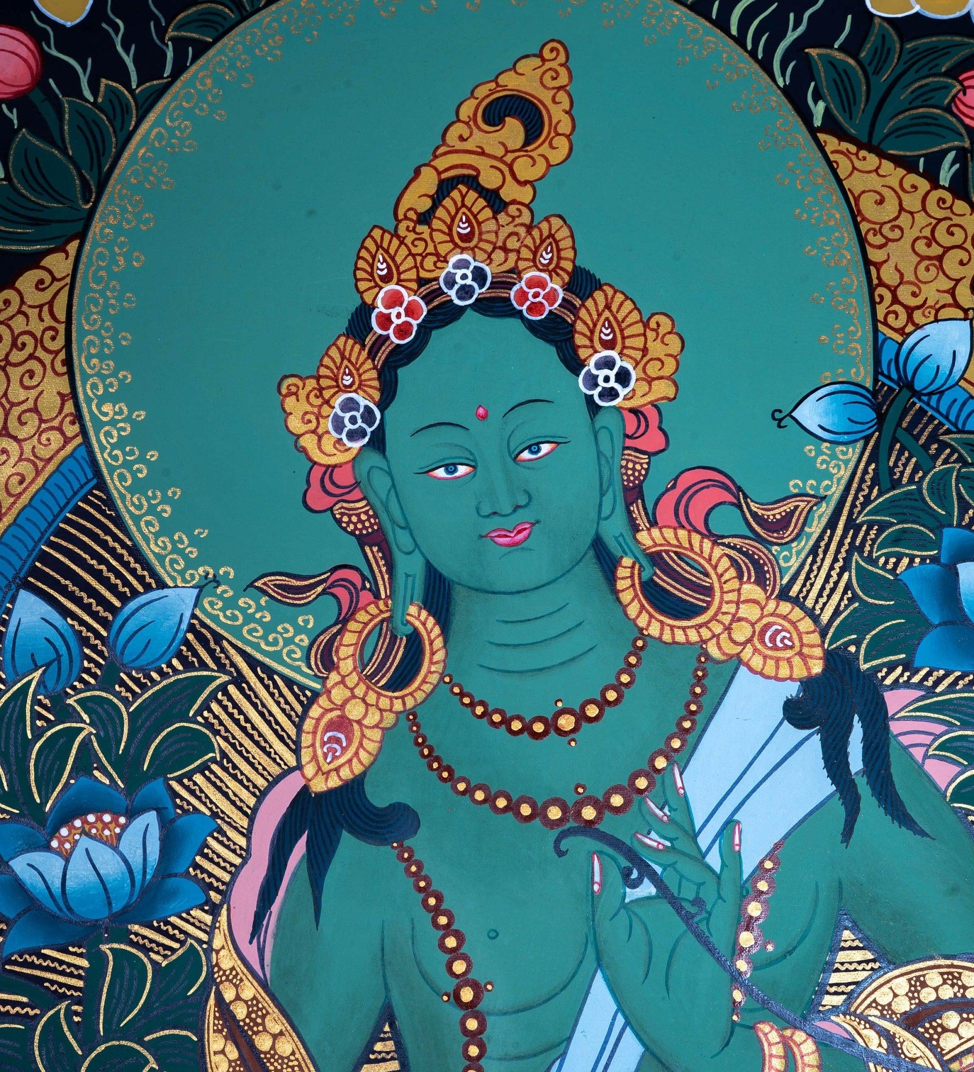 Green Tara Tibetan Thangka art painting