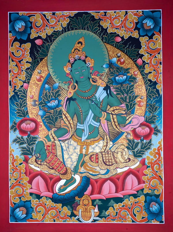 Green Tara Tibetan Thangka art painting