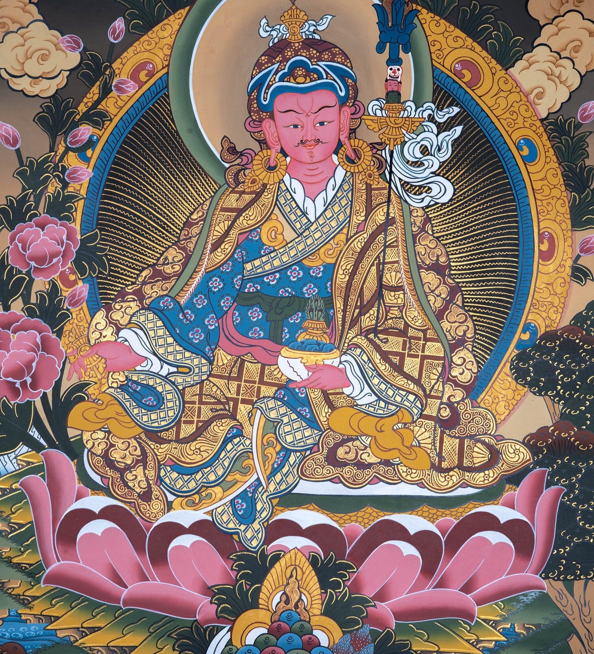 Guru Padmasambhava Thangka painting on lotus
