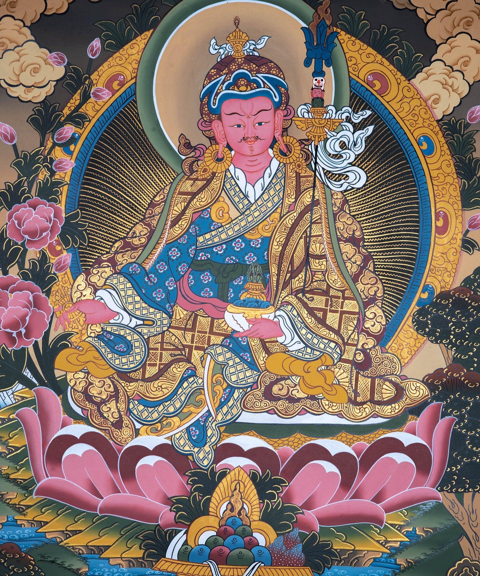 Guru Padmasambhava Thangka painting on lotus