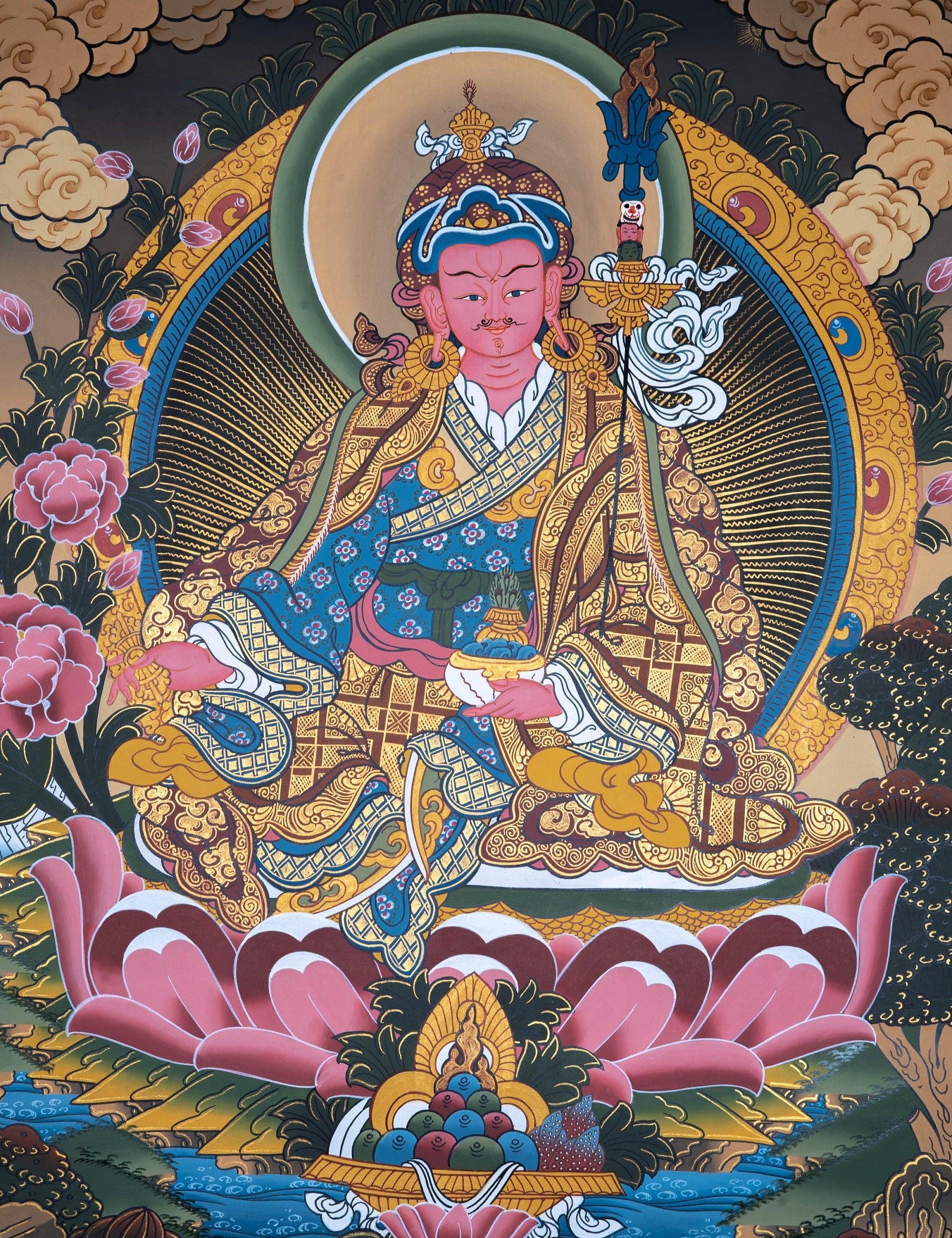 Guru Padmasambhava Thangka painting on lotus