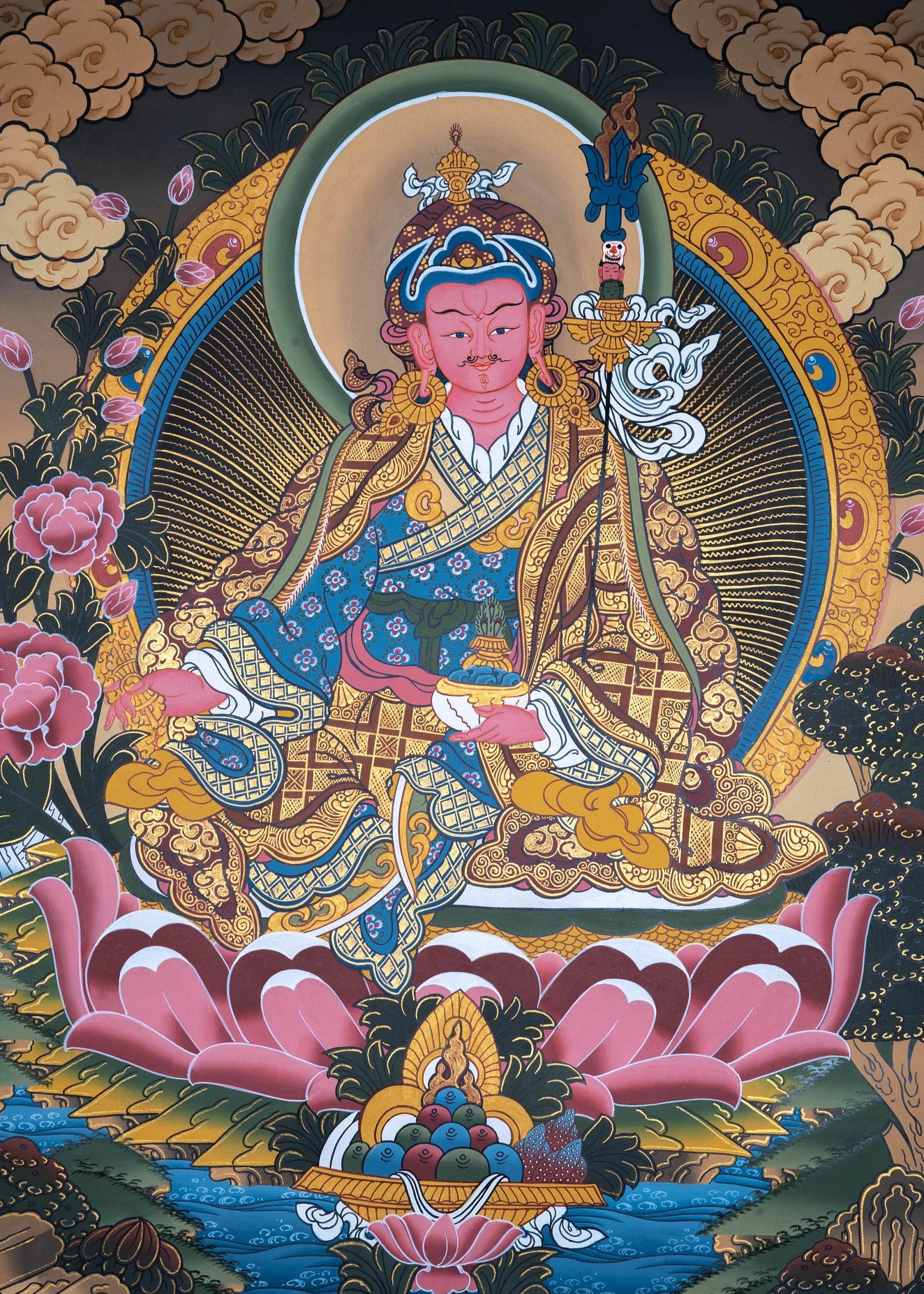 Guru Padmasambhava Thangka painting on lotus
