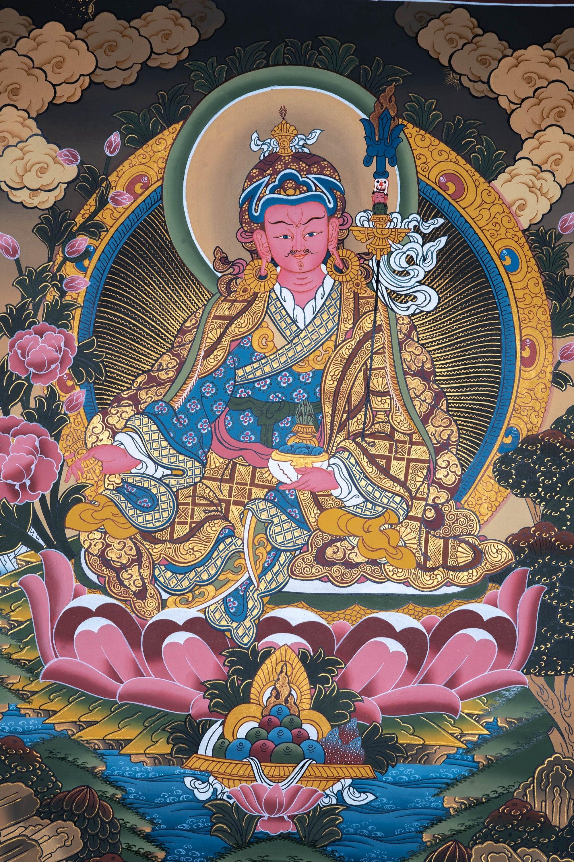 Guru Padmasambhava Thangka painting on lotus