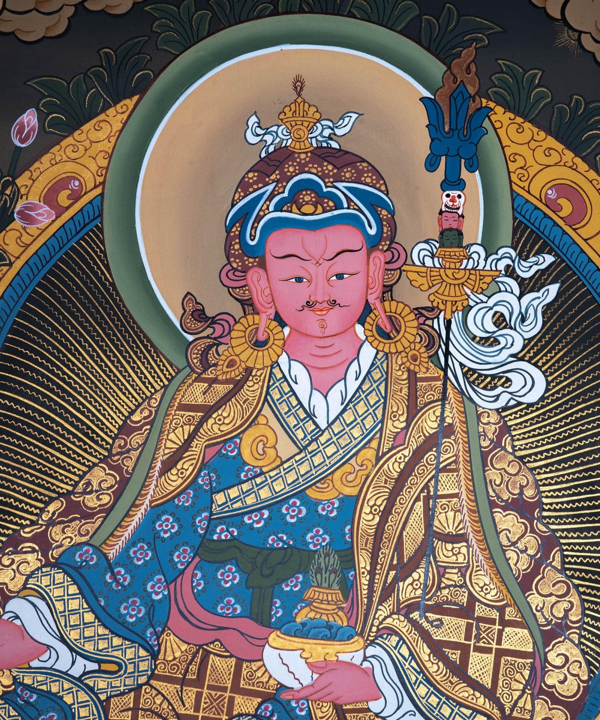 Guru Padmasambhava Thangka painting on lotus