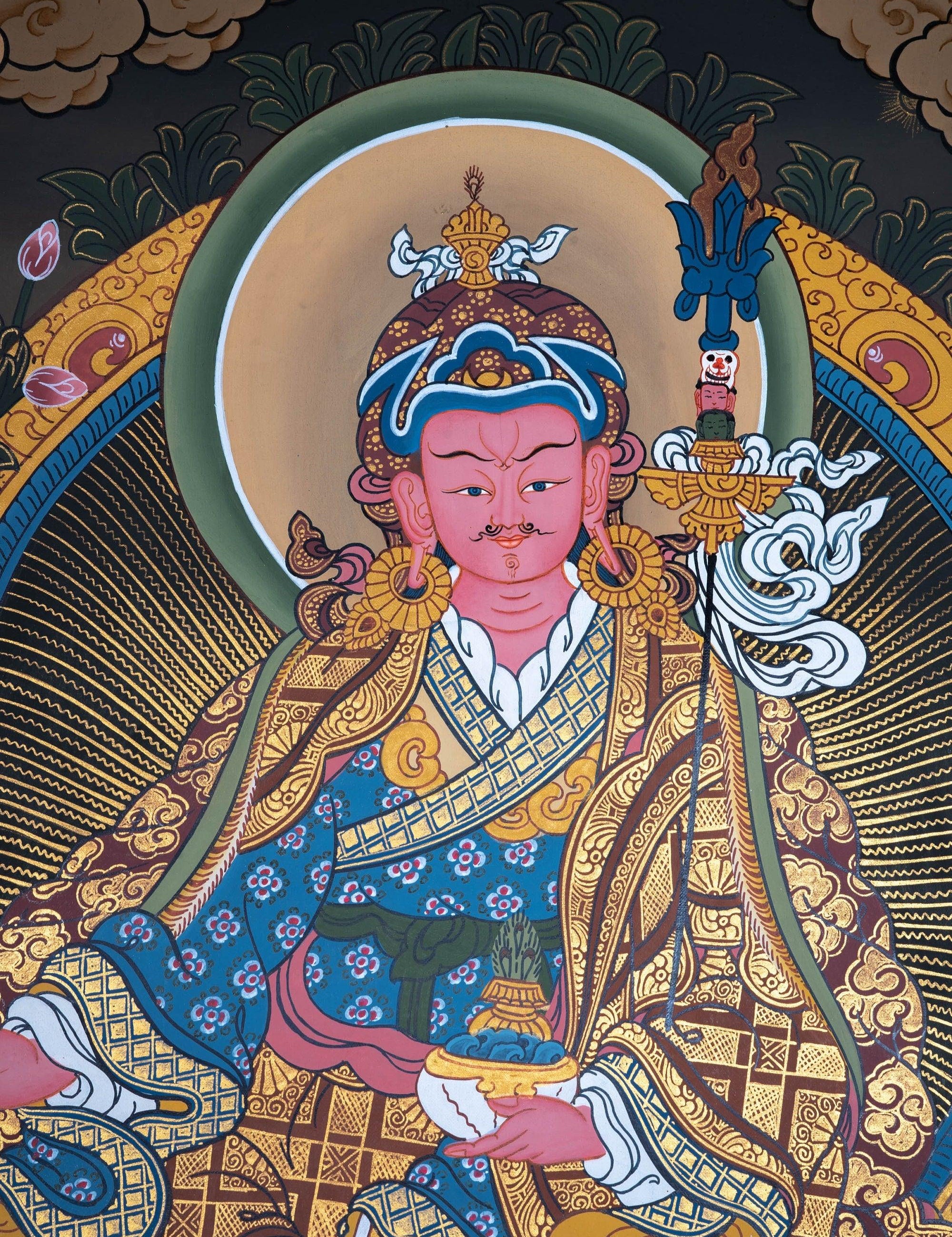 Guru Padmasambhava Thangka painting on lotus