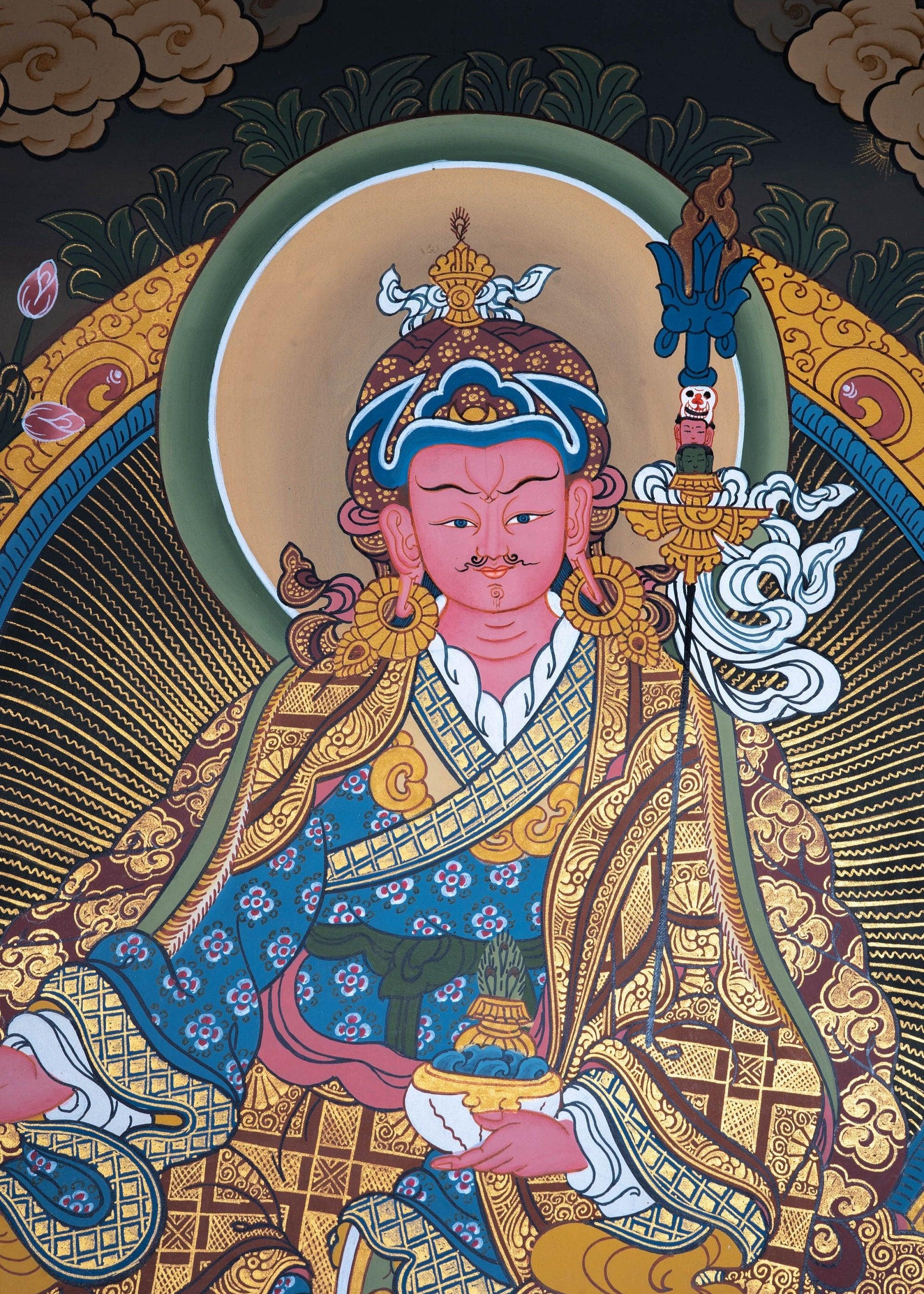 Guru Padmasambhava Thangka painting on lotus