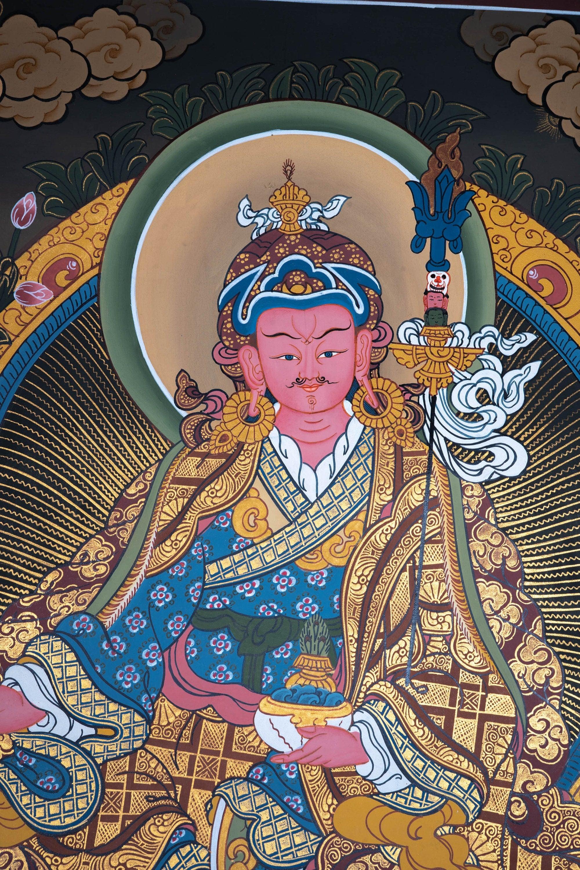 Guru Padmasambhava Thangka painting on lotus