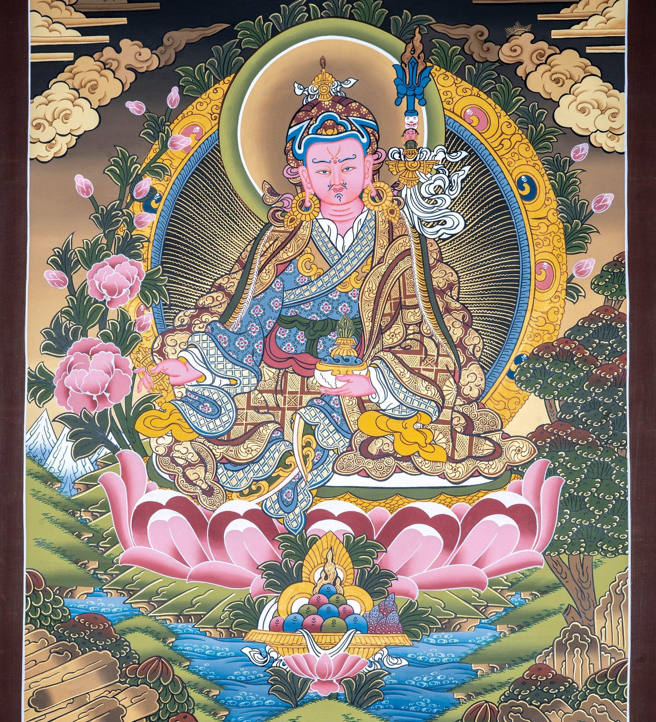 Guru Padmasambhava Thangka painting on lotus