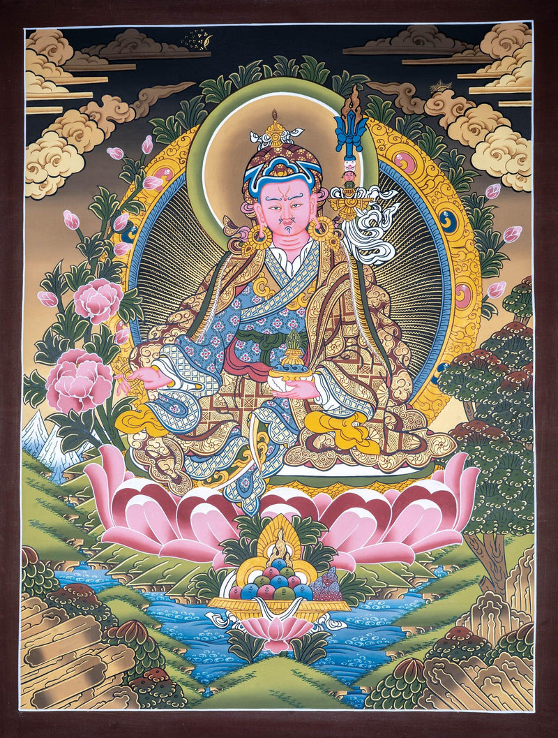 Guru Padmasambhava Thangka painting on lotus