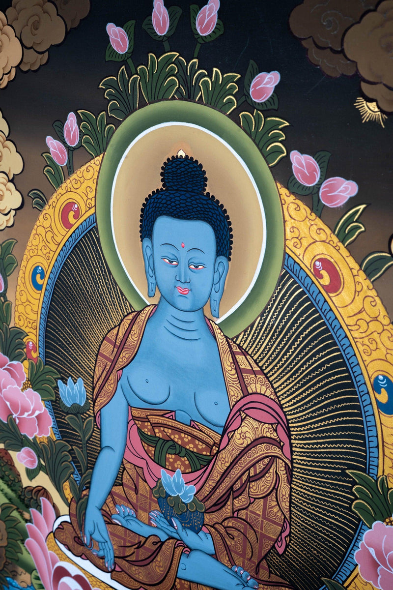 Blue healing Medicine Buddha Thangka painting