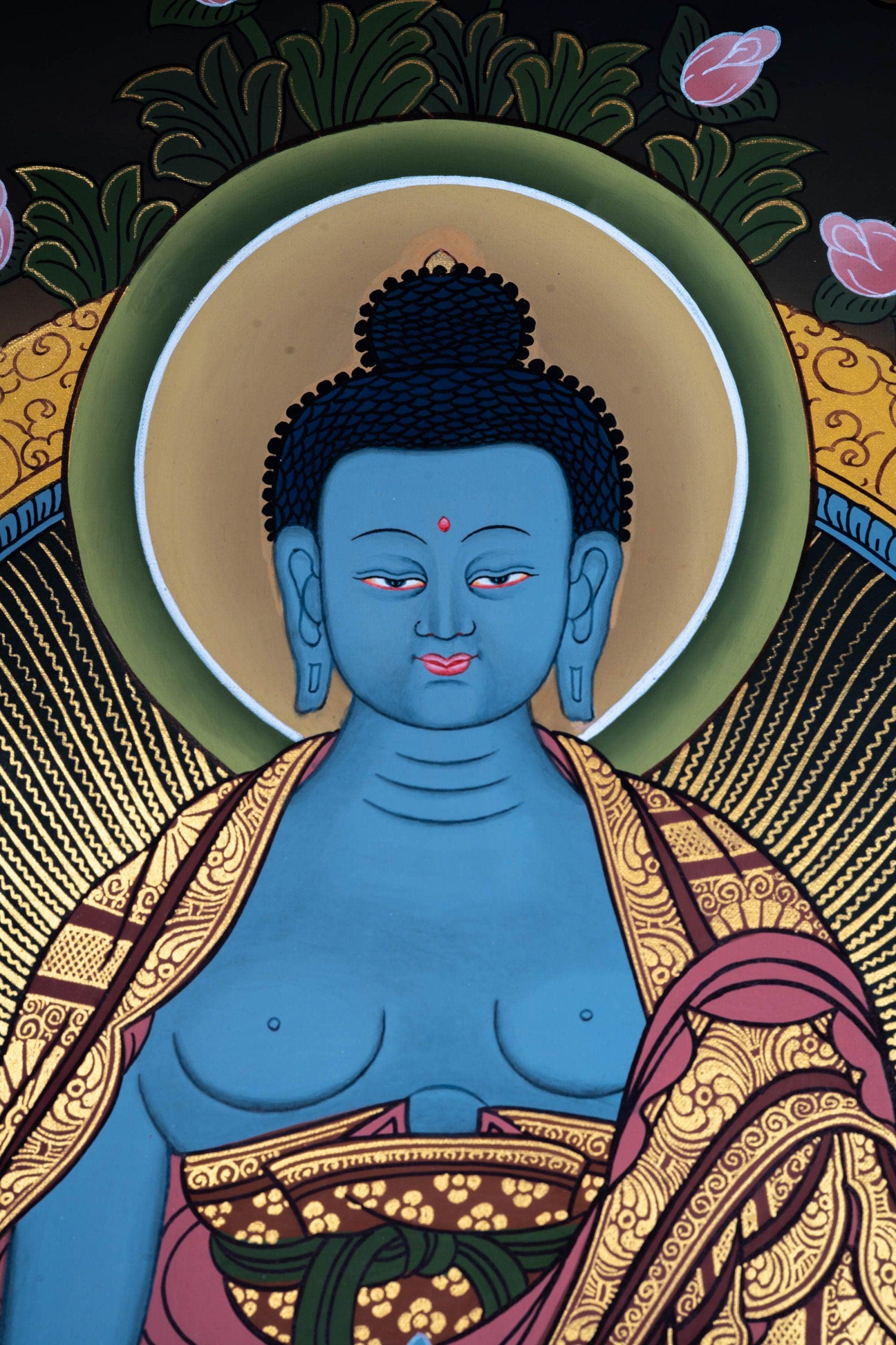 Blue healing Medicine Buddha Thangka painting