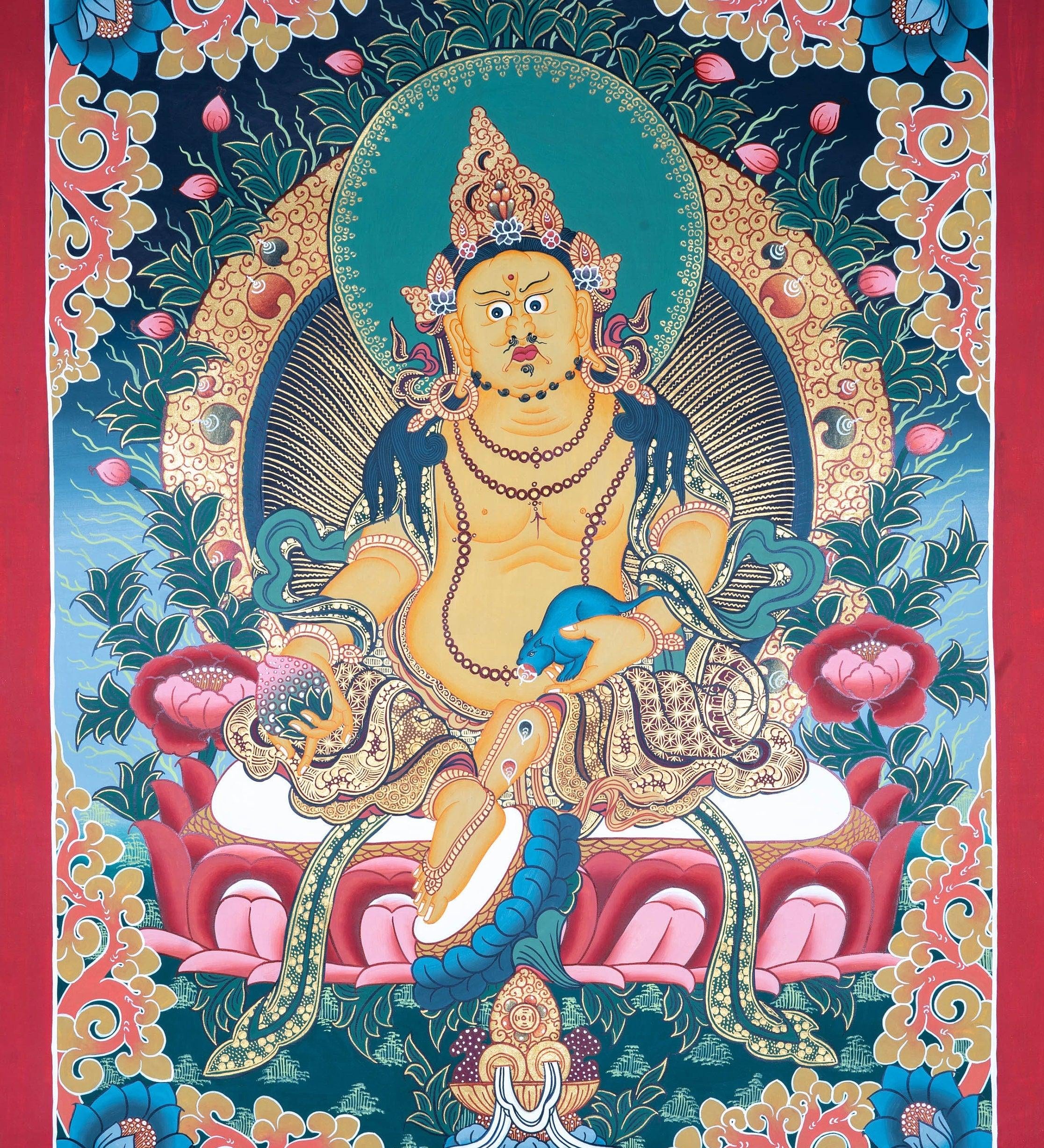 Dzambala the god of wealth Thangka painting - Best handpainted thangka painting - HimalayasShop 