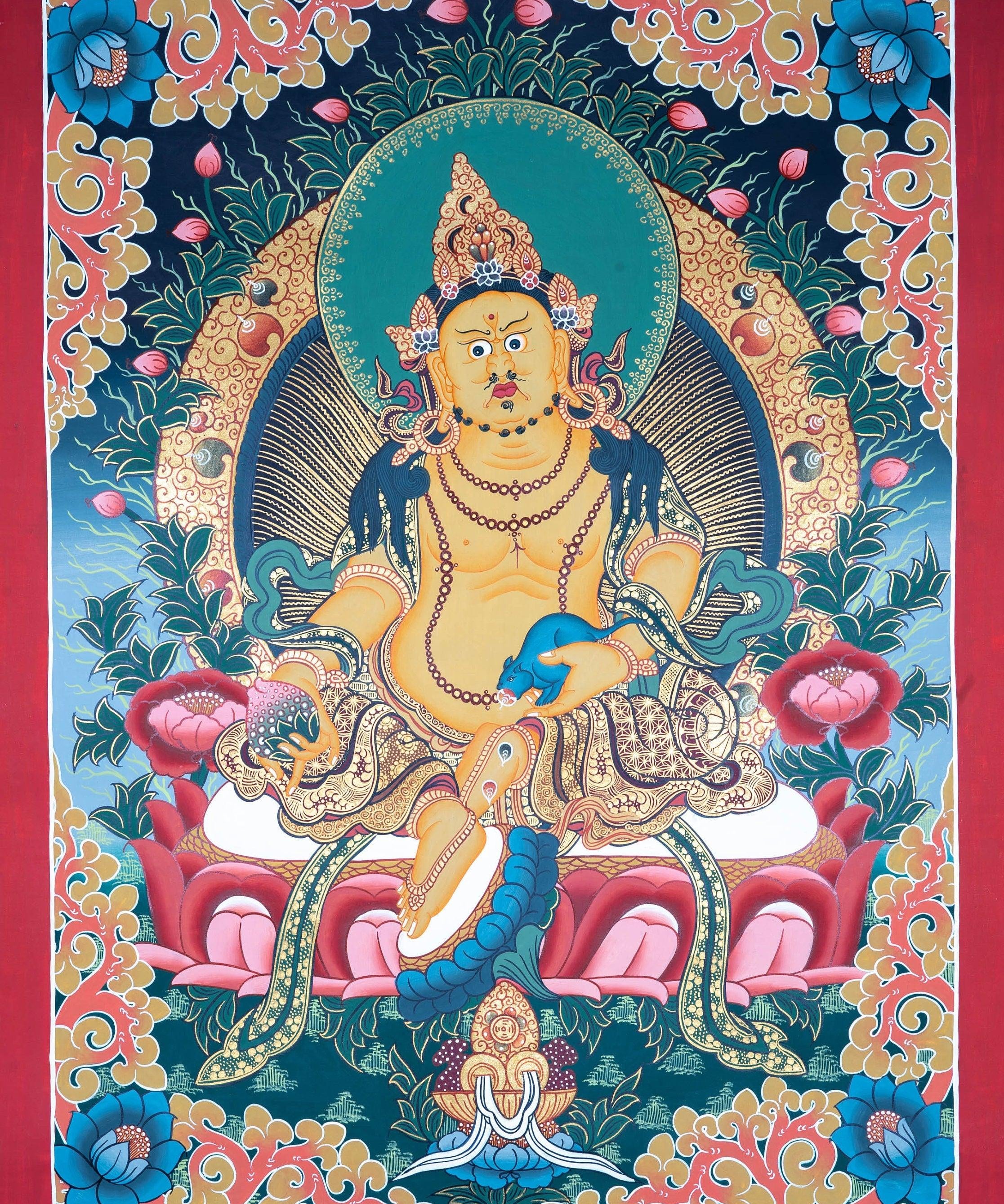 Dzambala the god of wealth Thangka painting - Best handpainted thangka painting - HimalayasShop 